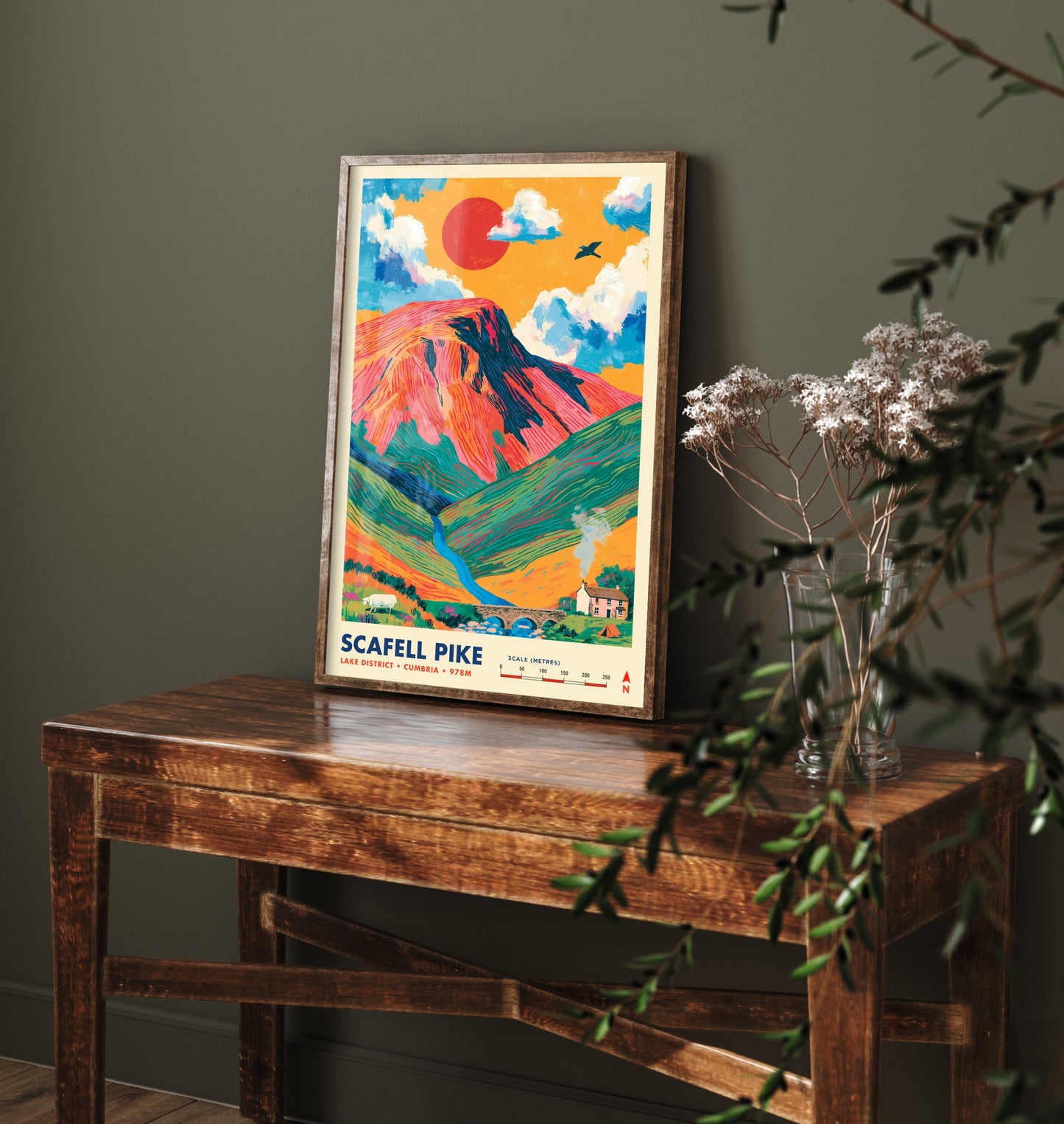 Scafell Pike Travel Poster - Art Print - Bold Colour Illustration - Lake District Hiking Wall Art 2/3