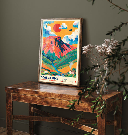 Scafell Pike Travel Poster - Art Print - Bold Colour Illustration - Lake District Hiking Wall Art 2/3