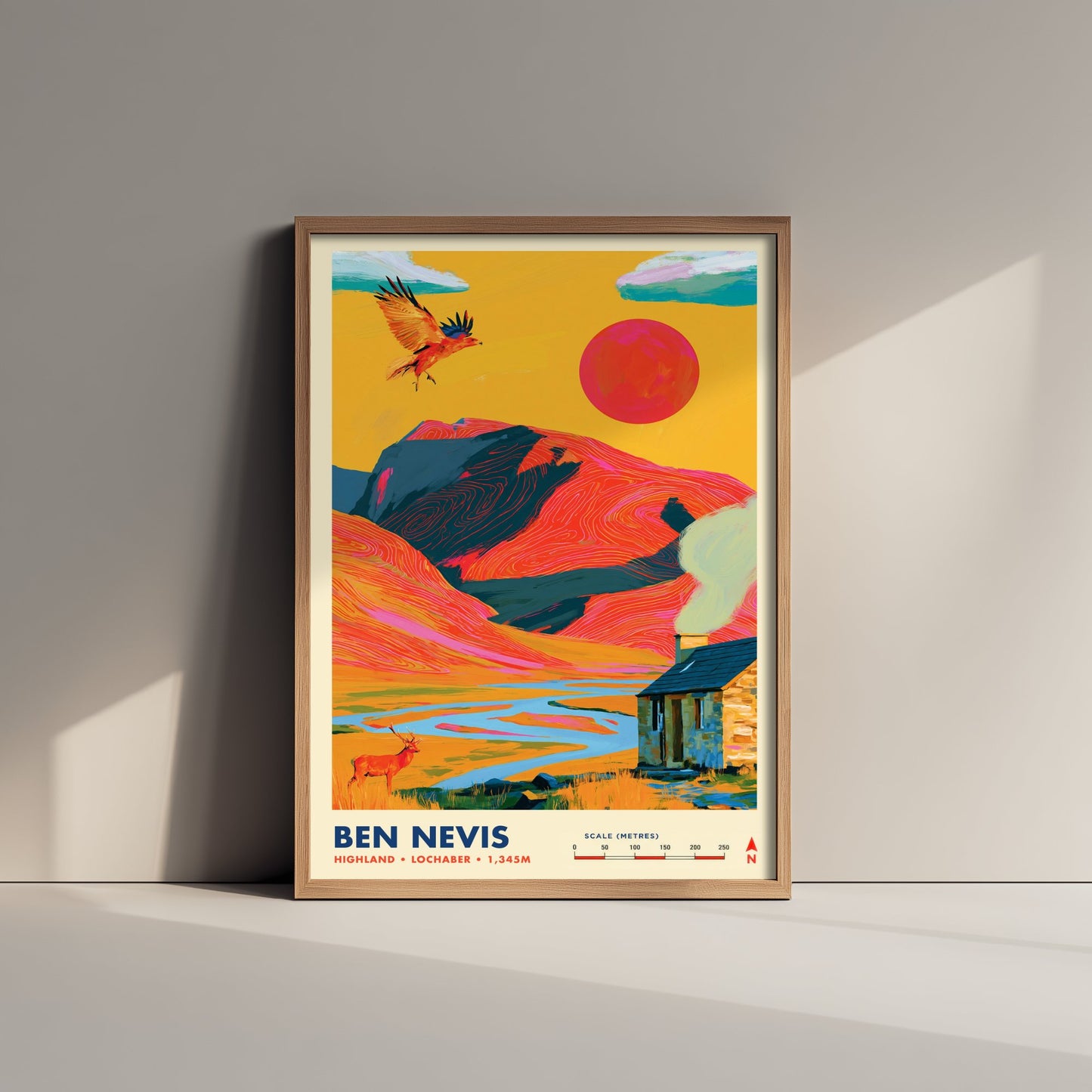 Ben Nevis Travel Poster - Art Print - Bold Colour Illustration - Highland Lochaber Hiking Wall Art 3/3