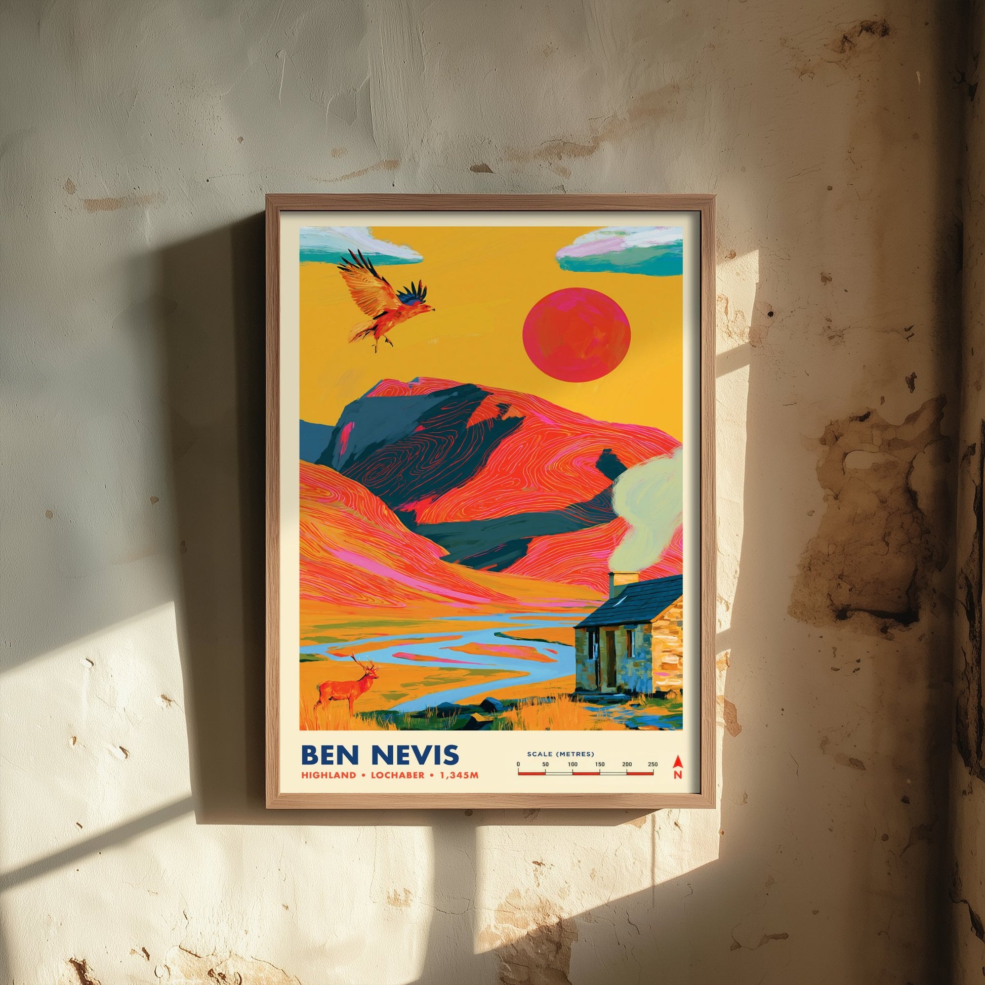 Ben Nevis Travel Poster - Art Print - Bold Colour Illustration - Highland Lochaber Hiking Wall Art 3/3