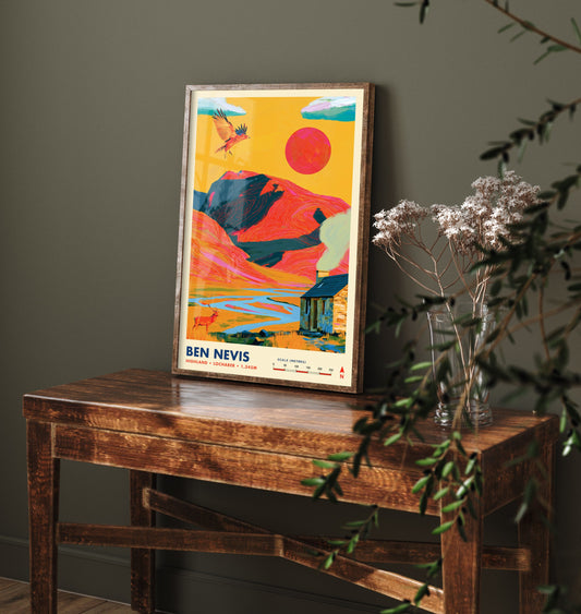 Ben Nevis Travel Poster - Art Print - Bold Colour Illustration - Highland Lochaber Hiking Wall Art 3/3