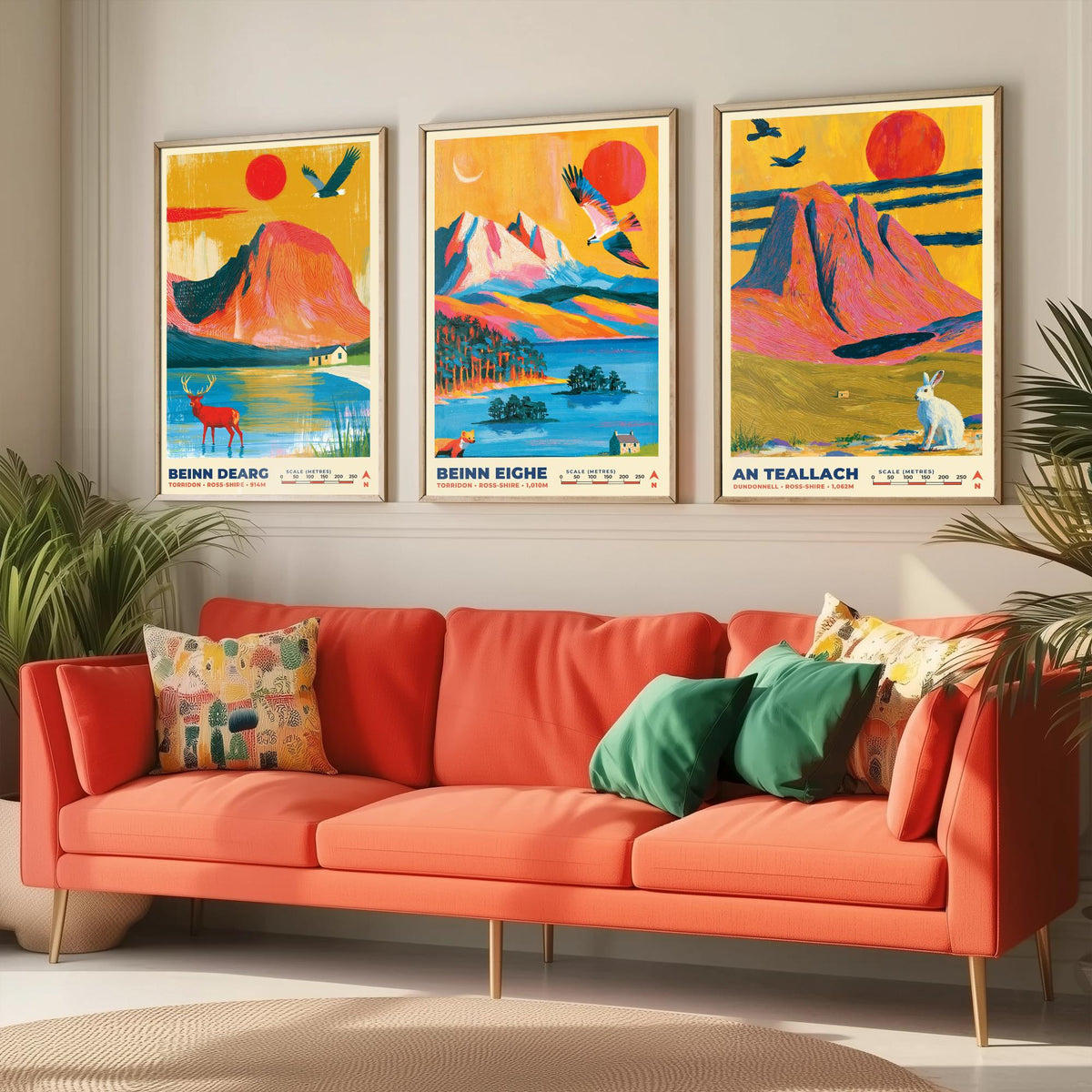 The Northwest Highlands Set of Three Art Prints, Beinn Dearg Beinn Eighe and An Teallach Poster Illustration
