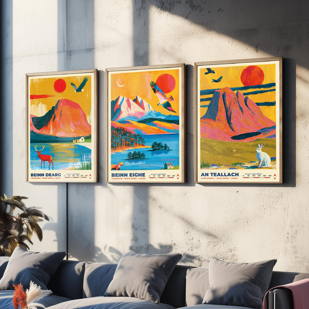 The Northwest Highlands Set of Three Art Prints, Beinn Dearg Beinn Eighe and An Teallach Poster Illustration