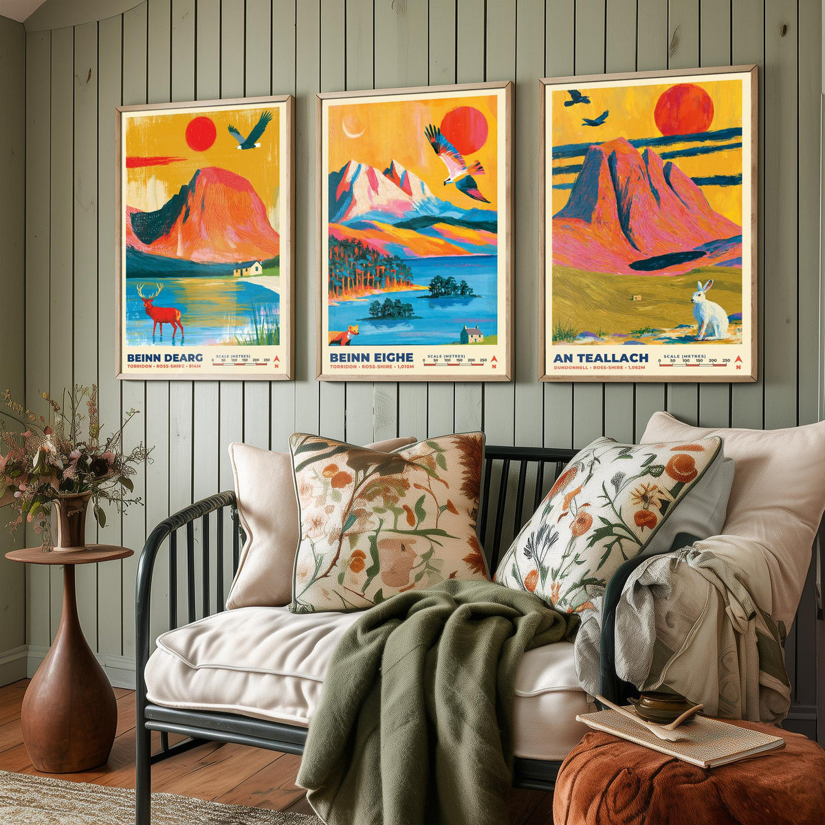 The Northwest Highlands Set of Three Art Prints, Beinn Dearg Beinn Eighe and An Teallach Poster Illustration