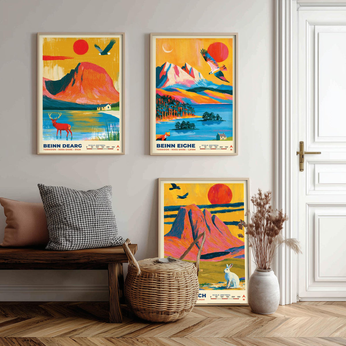 The Northwest Highlands Set of Three Art Prints, Beinn Dearg Beinn Eighe and An Teallach Poster Illustration