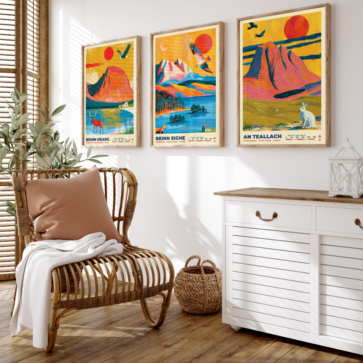 The Northwest Highlands Set of Three Art Prints, Beinn Dearg Beinn Eighe and An Teallach Poster Illustration