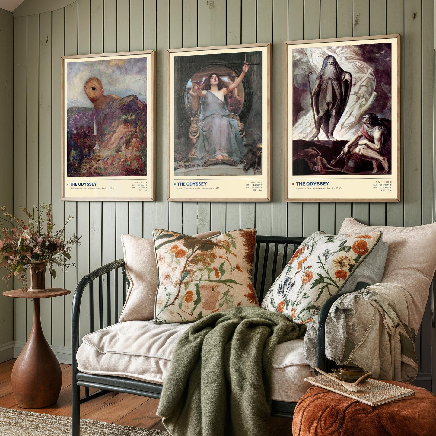 The Odyssey Set of Three Art Prints - Cyclops, Circe, Tiresias - Redon Waterhouse Fuseli Gallery Posters - Greek Mythology Paintings