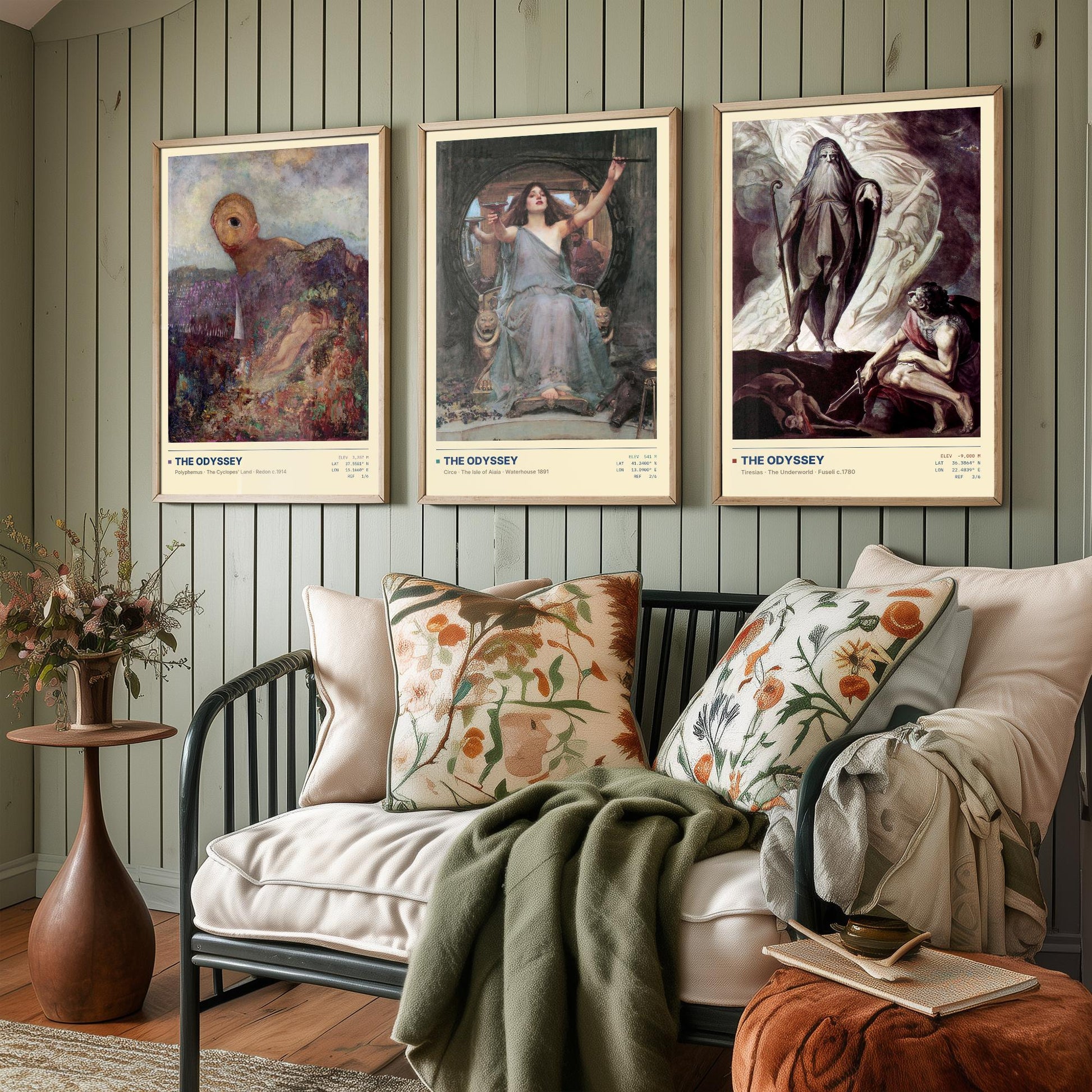The Odyssey Set of Three Art Prints - Cyclops, Circe, Tiresias - Redon Waterhouse Fuseli Gallery Posters - Greek Mythology Paintings