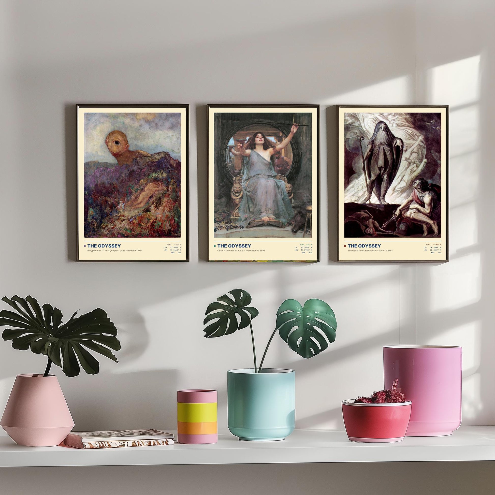 The Odyssey Set of Three Art Prints - Cyclops, Circe, Tiresias - Redon Waterhouse Fuseli Gallery Posters - Greek Mythology Paintings