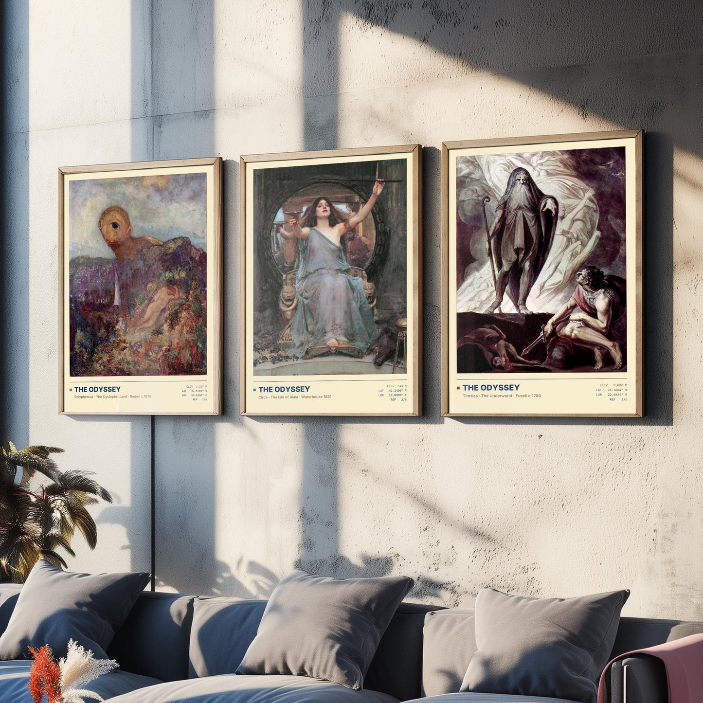 The Odyssey Set of Three Art Prints - Cyclops, Circe, Tiresias - Redon Waterhouse Fuseli Gallery Posters - Greek Mythology Paintings
