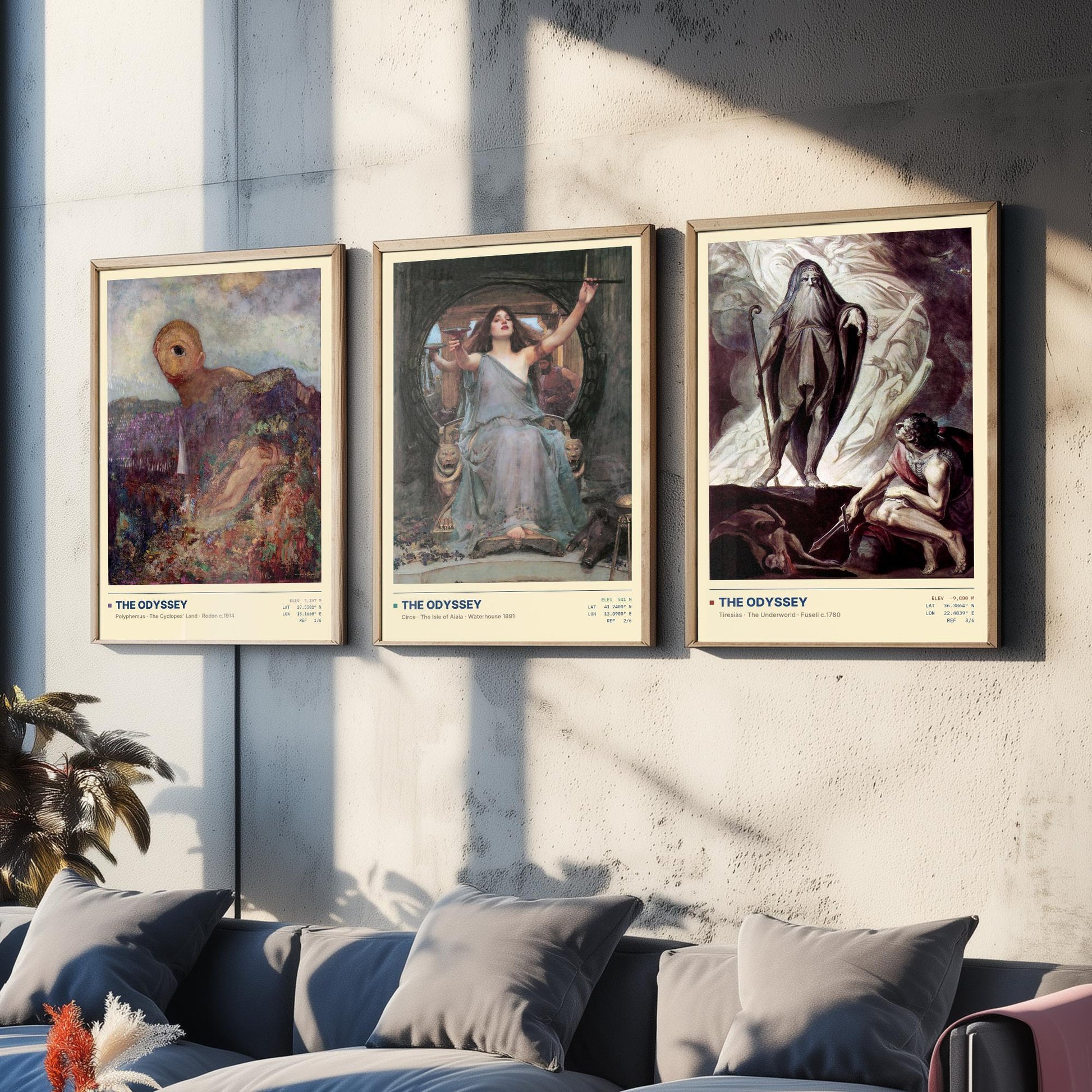 The Odyssey Set of Three Art Prints - Cyclops, Circe, Tiresias - Redon Waterhouse Fuseli Gallery Posters - Greek Mythology Paintings