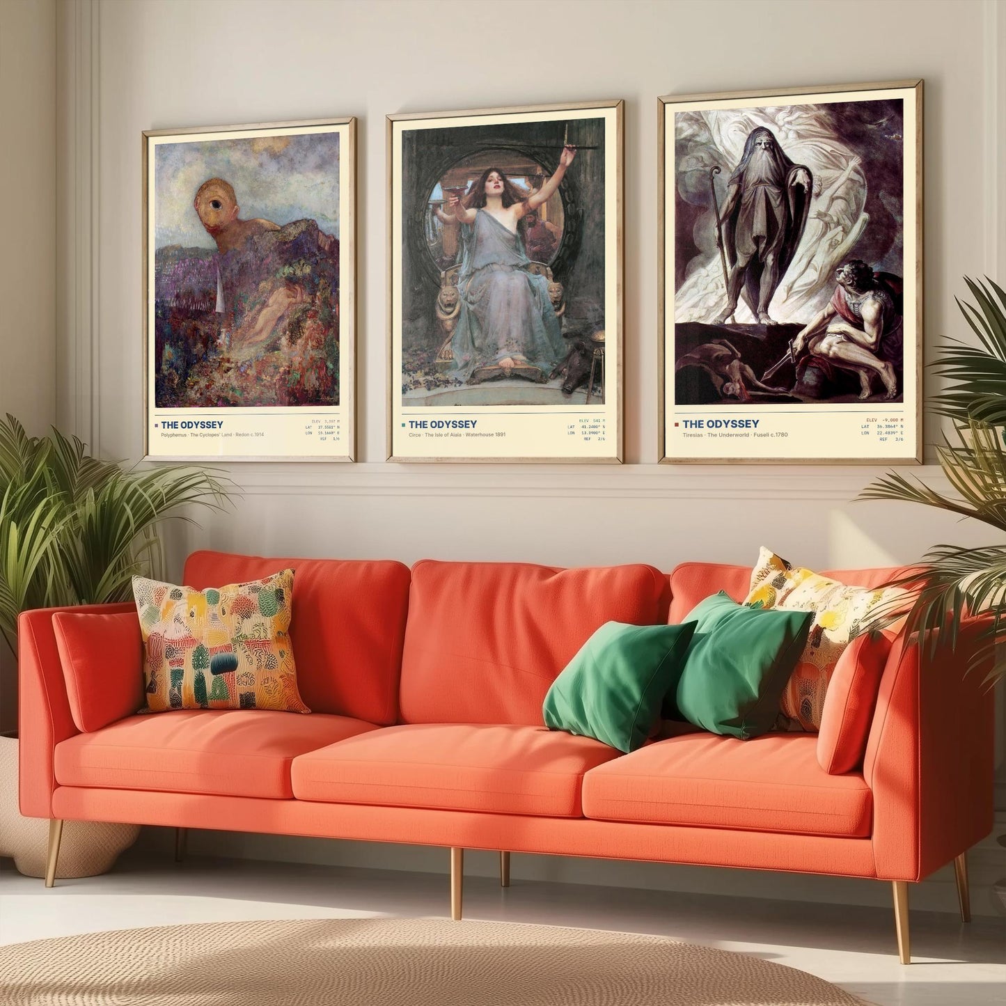 The Odyssey Set of Three Art Prints - Cyclops, Circe, Tiresias - Redon Waterhouse Fuseli Gallery Posters - Greek Mythology Paintings