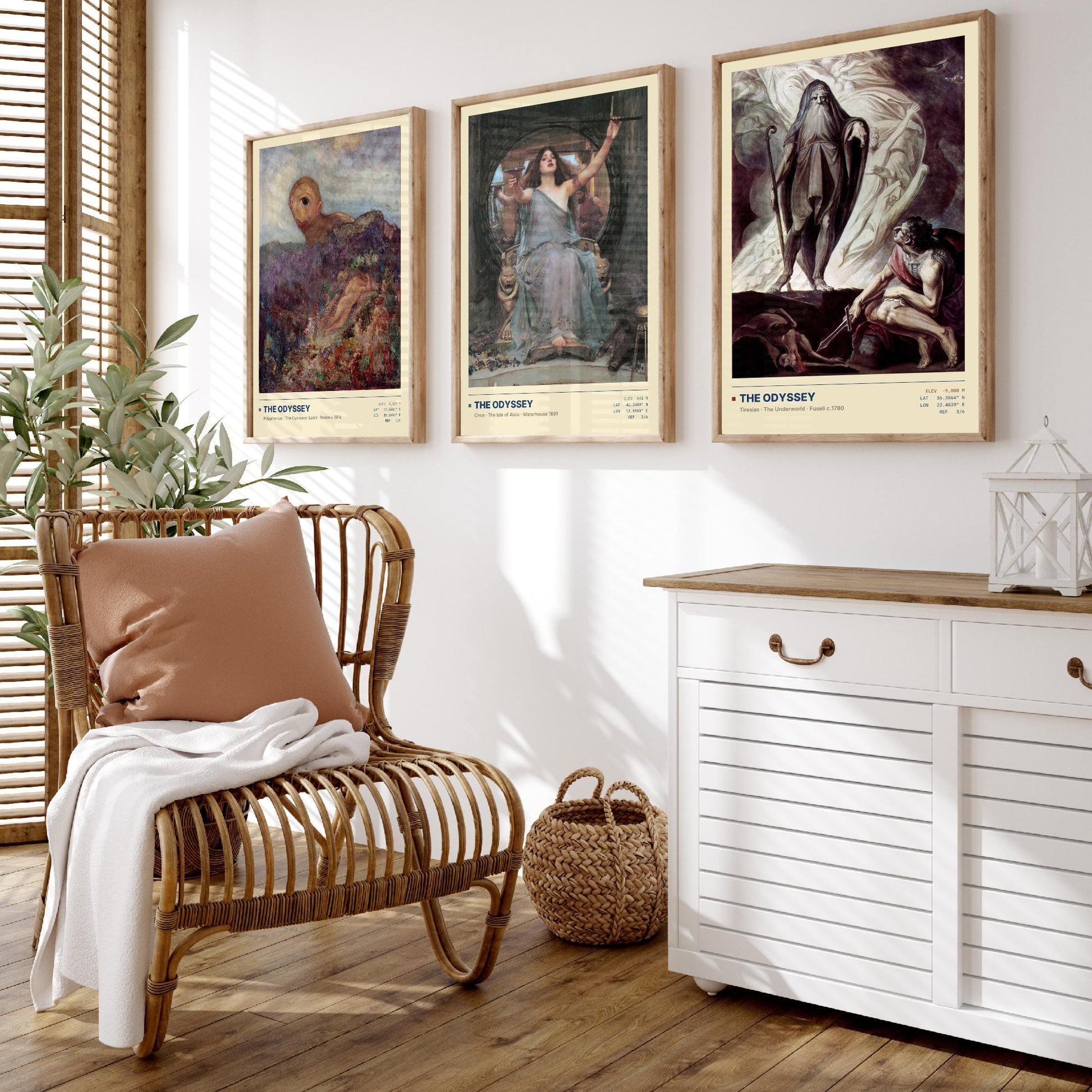 The Odyssey Set of Three Art Prints - Cyclops, Circe, Tiresias - Redon Waterhouse Fuseli Gallery Posters - Greek Mythology Paintings