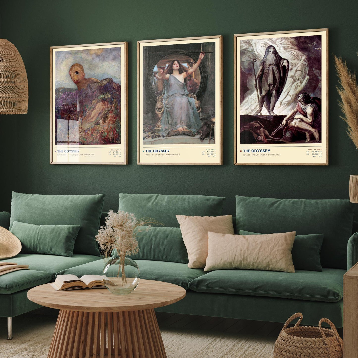 The Odyssey Set of Three Art Prints - Cyclops, Circe, Tiresias - Redon Waterhouse Fuseli Gallery Posters - Greek Mythology Paintings