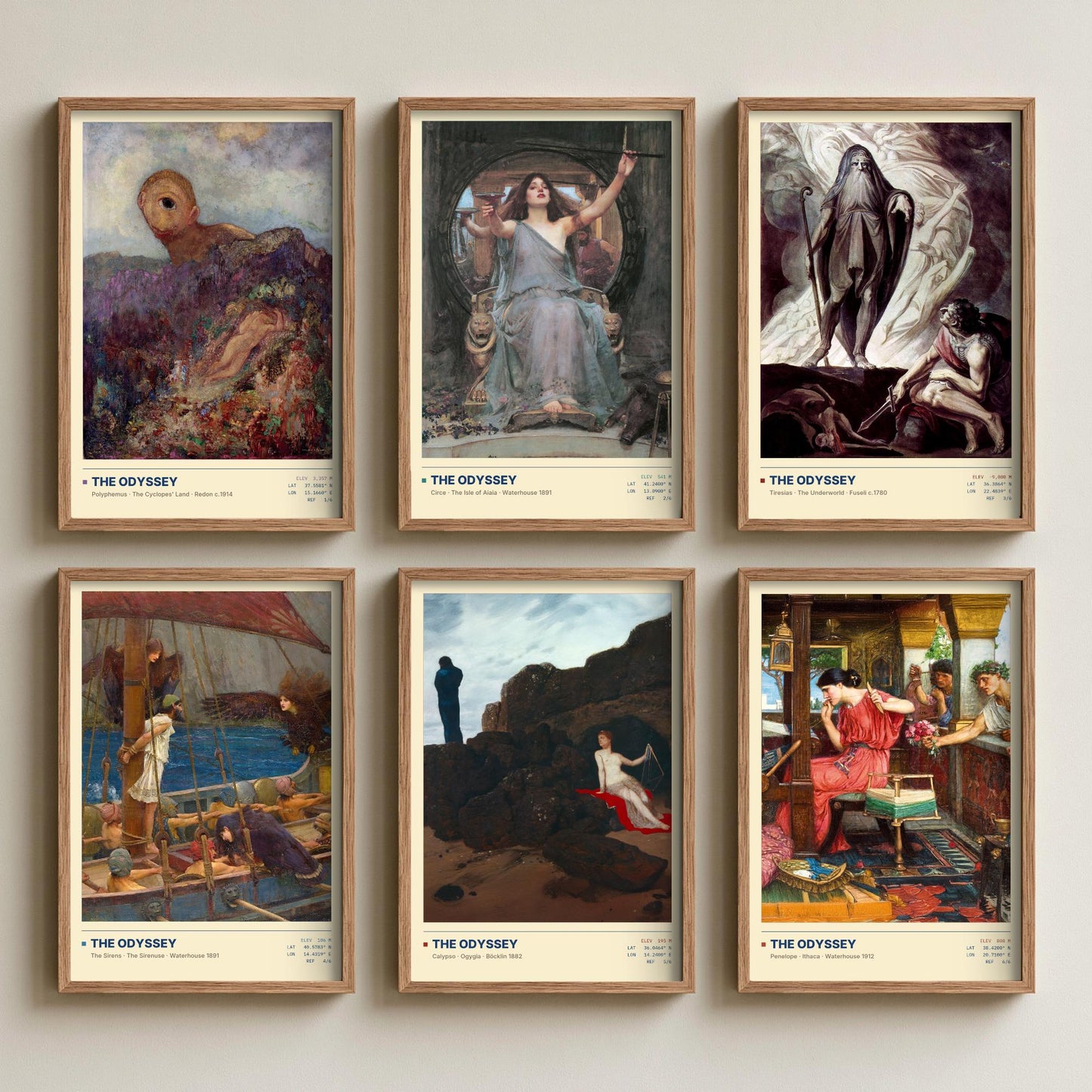 Set of Six The Odyssey Paintings - 6 Greek Mythology Art Prints - Waterhouse, Bocklin, Fuseli, Redon - Cyclops Circe Sirens Poster Set