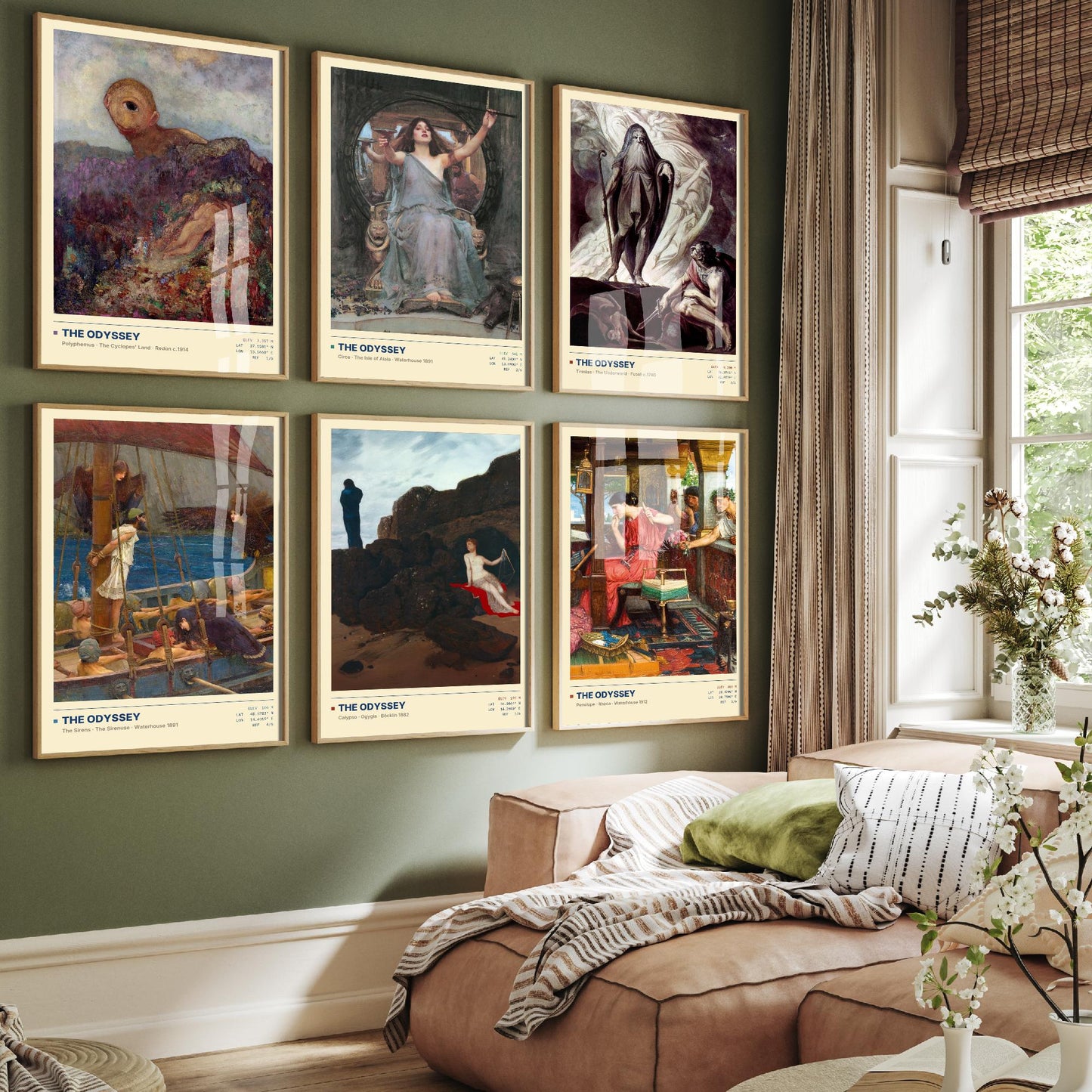 Set of Six The Odyssey Paintings - 6 Greek Mythology Art Prints - Waterhouse, Bocklin, Fuseli, Redon - Cyclops Circe Sirens Poster Set