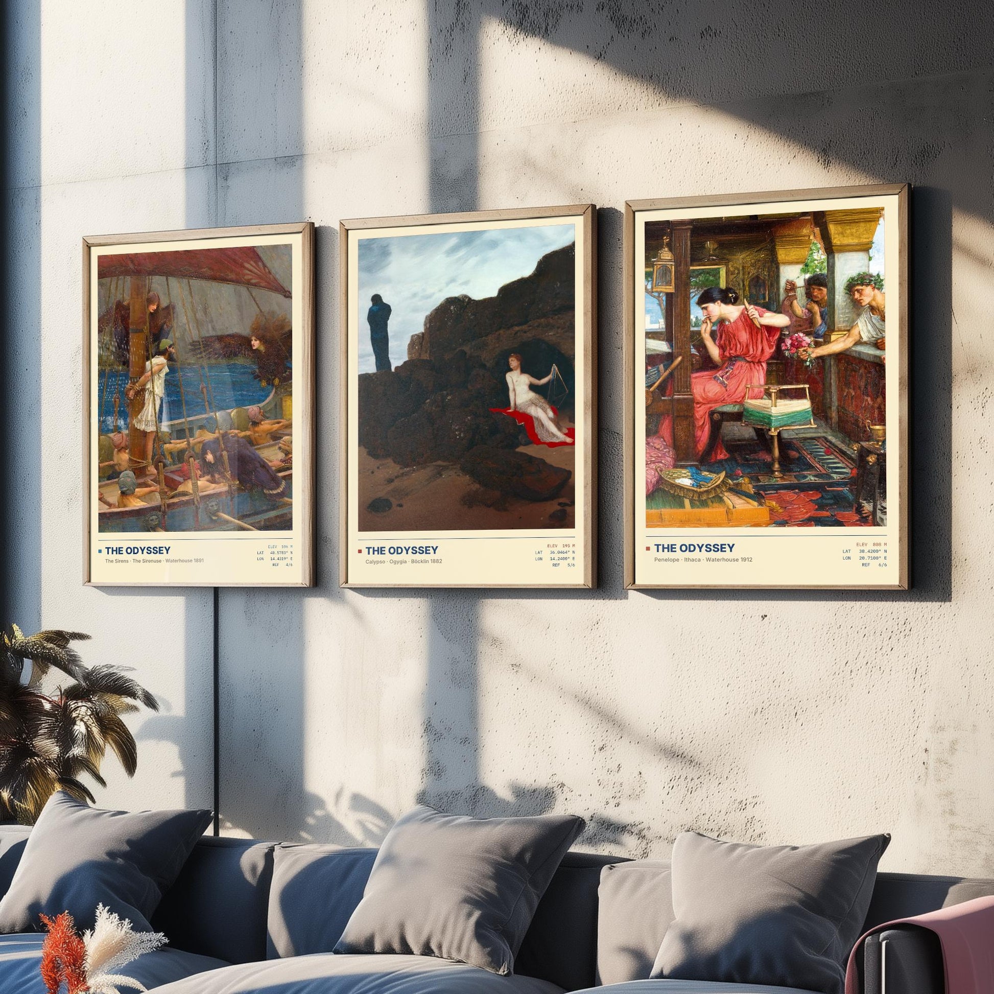 The Odyssey Set of Three Art Prints - Sirens, Calypso, Penelope - Waterhouse and Bocklin Gallery Posters - Greek Mythology Paintings