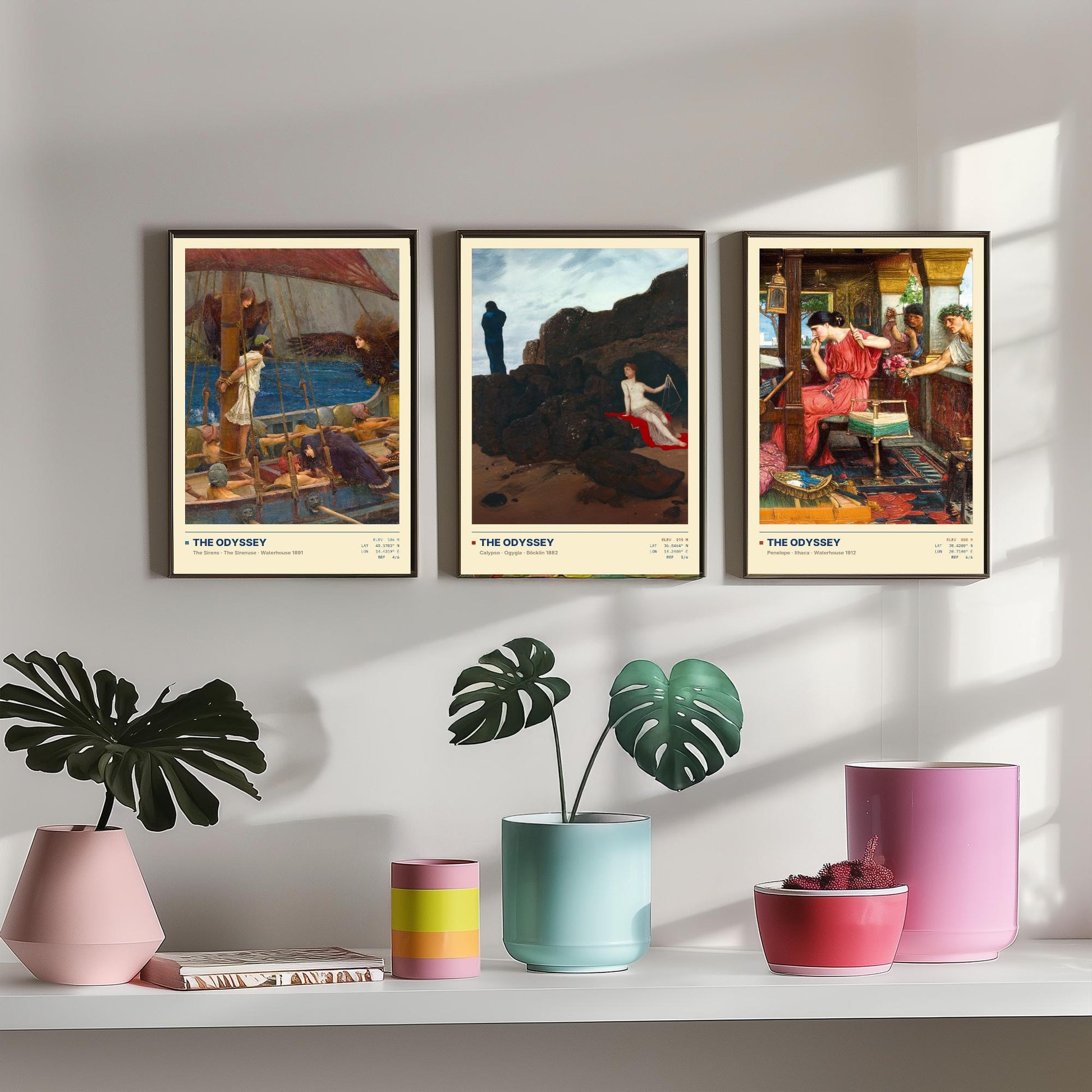 The Odyssey Set of Three Art Prints - Sirens, Calypso, Penelope - Waterhouse and Bocklin Gallery Posters - Greek Mythology Paintings