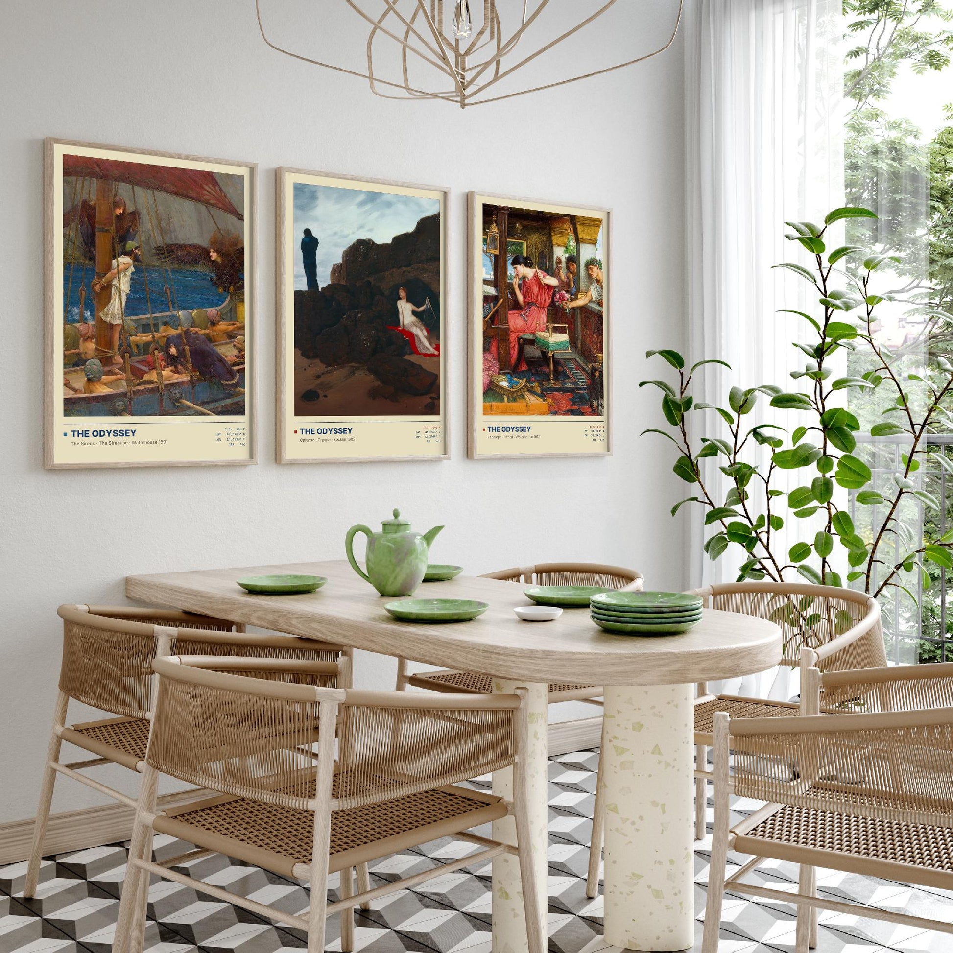 The Odyssey Set of Three Art Prints - Sirens, Calypso, Penelope - Waterhouse and Bocklin Gallery Posters - Greek Mythology Paintings