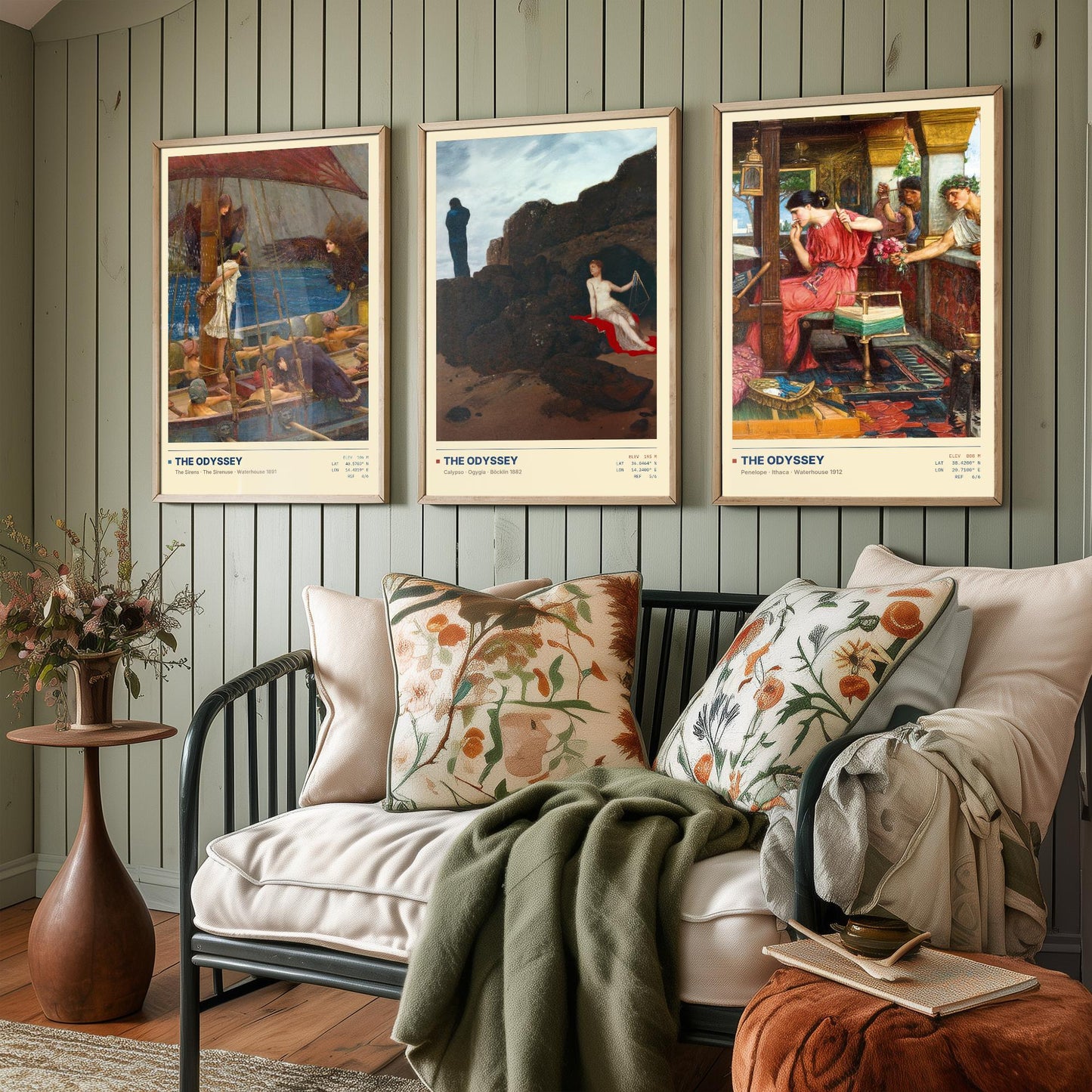 The Odyssey Set of Three Art Prints - Sirens, Calypso, Penelope - Waterhouse and Bocklin Gallery Posters - Greek Mythology Paintings