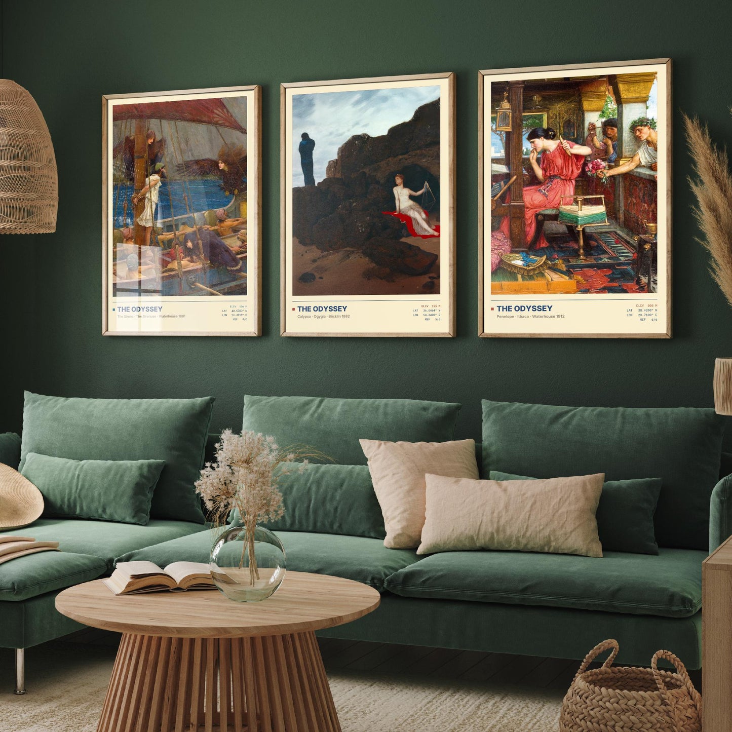 The Odyssey Set of Three Art Prints - Sirens, Calypso, Penelope - Waterhouse and Bocklin Gallery Posters - Greek Mythology Paintings