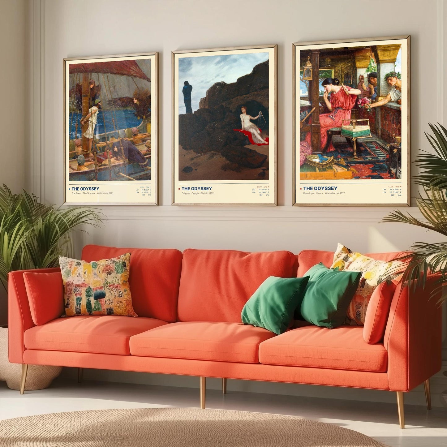 The Odyssey Set of Three Art Prints - Sirens, Calypso, Penelope - Waterhouse and Bocklin Gallery Posters - Greek Mythology Paintings