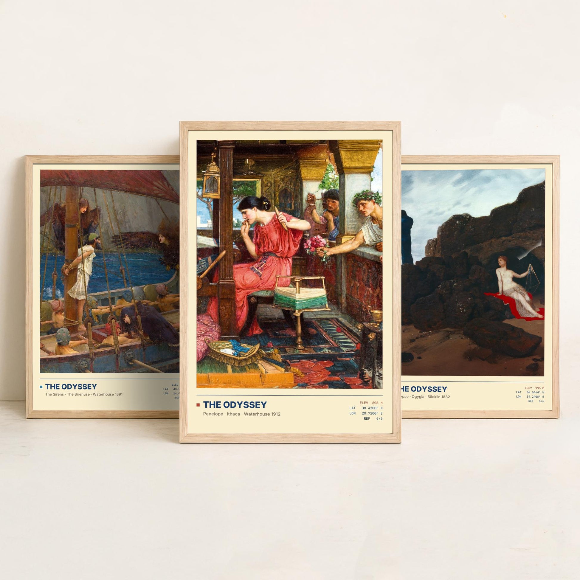 The Odyssey Set of Three Art Prints - Sirens, Calypso, Penelope - Waterhouse and Bocklin Gallery Posters - Greek Mythology Paintings