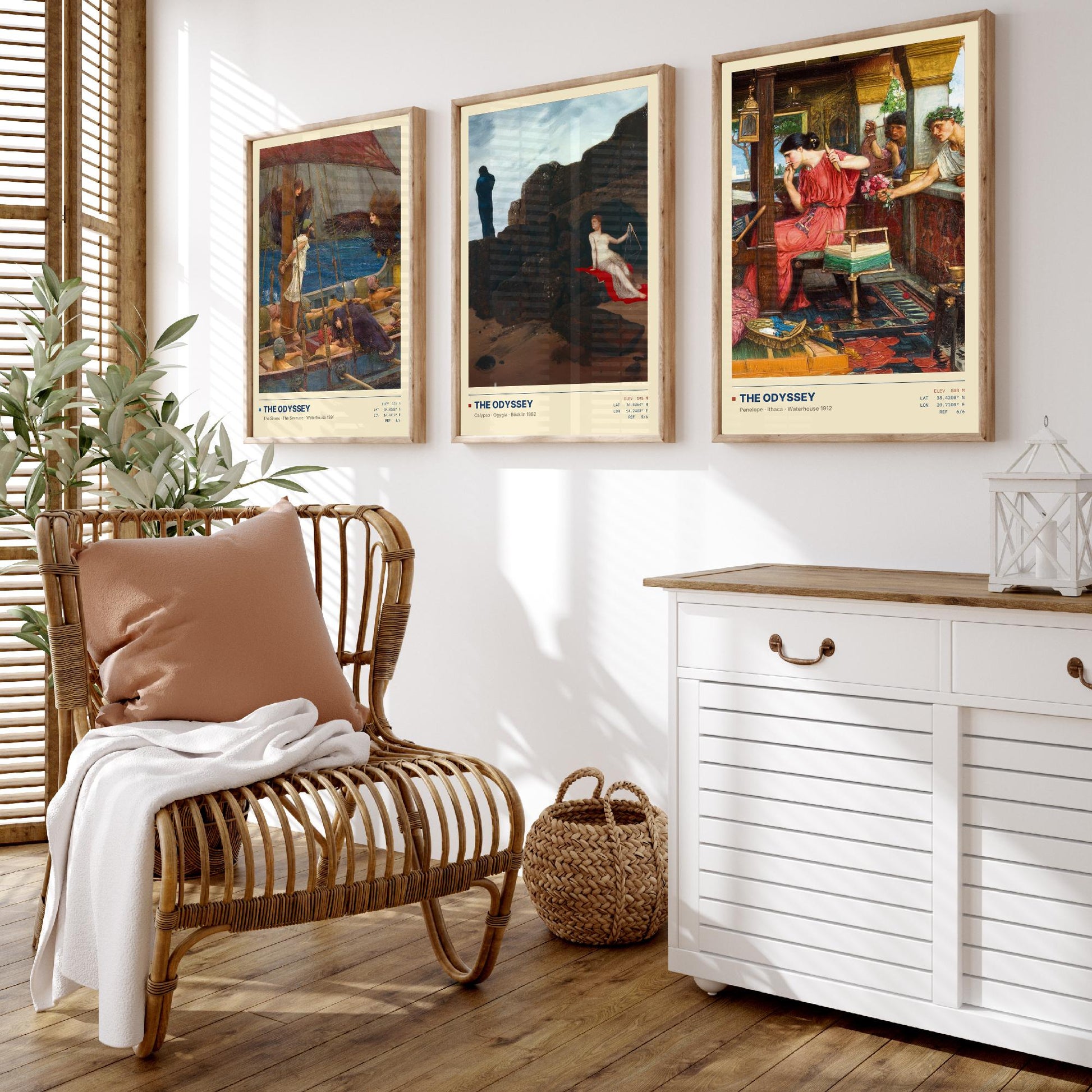 The Odyssey Set of Three Art Prints - Sirens, Calypso, Penelope - Waterhouse and Bocklin Gallery Posters - Greek Mythology Paintings