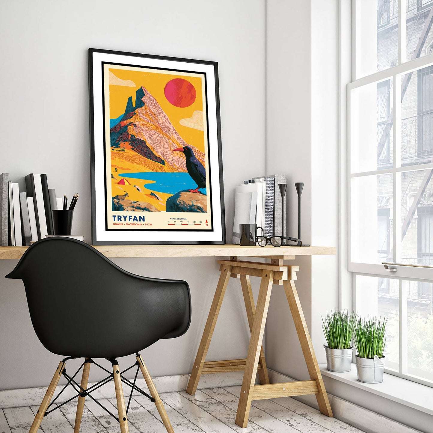 Tryfan Snowdonia Travel Poster - Ogwen Valley Art Print - Vibrant Mountain Illustration - Eryri Wales Scramble 1/3
