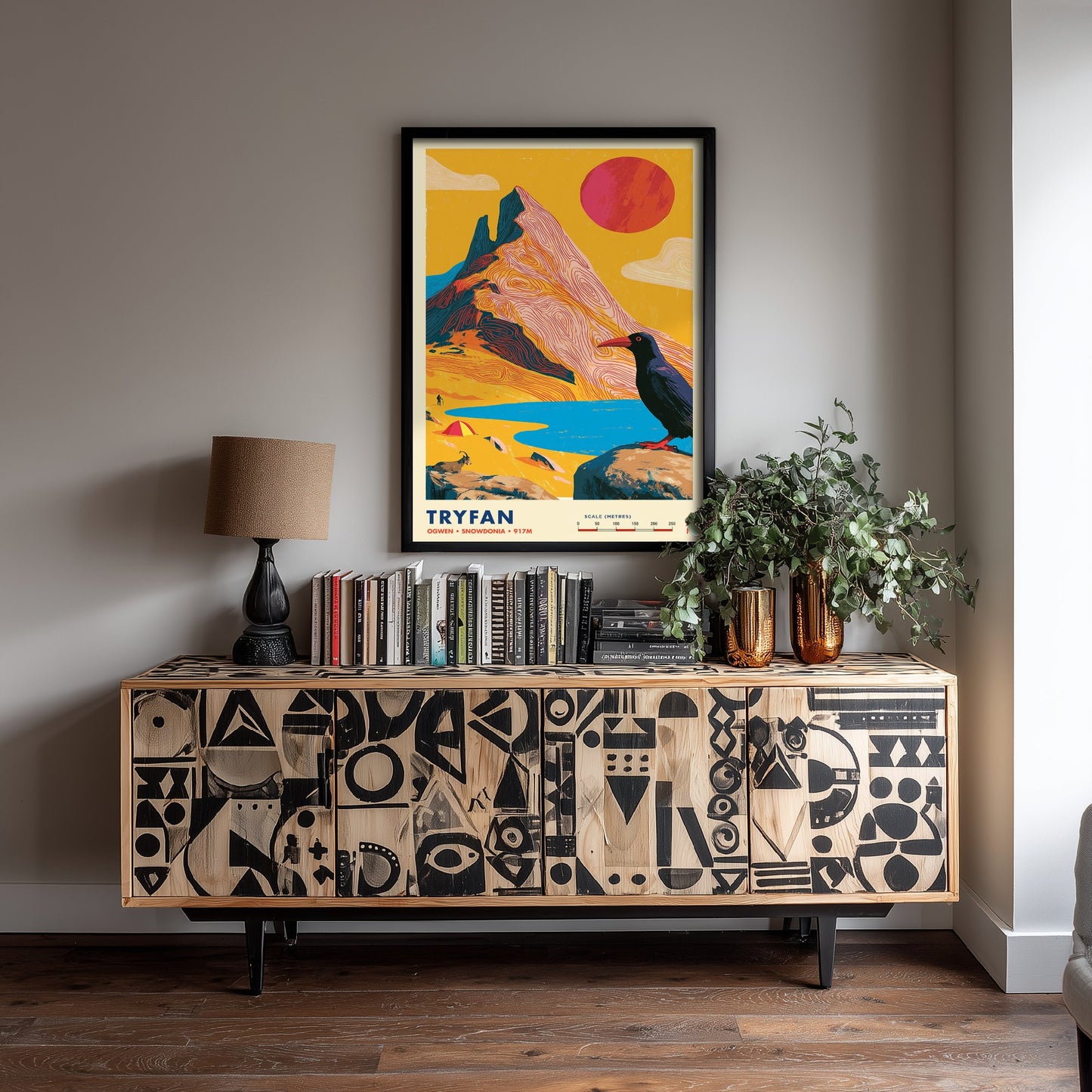 Tryfan Snowdonia Travel Poster - Ogwen Valley Art Print - Vibrant Mountain Illustration - Eryri Wales Scramble 1/3