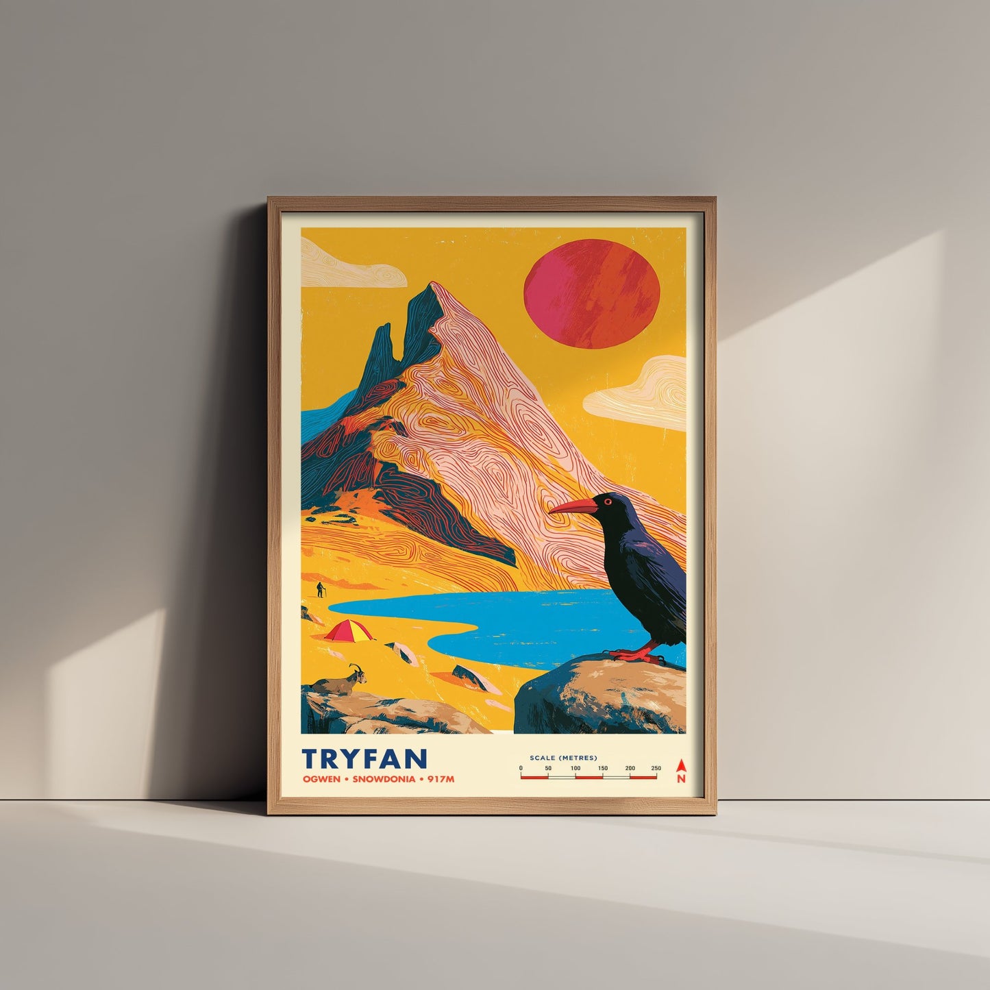 Tryfan Snowdonia Travel Poster - Ogwen Valley Art Print - Vibrant Mountain Illustration - Eryri Wales Scramble 1/3