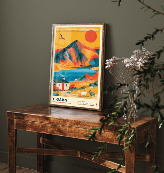 Y Garn Snowdonia Travel Poster - Ogwen Valley Art Print - Vibrant Mountain Illustration - Eryri Wales Hike 2/3