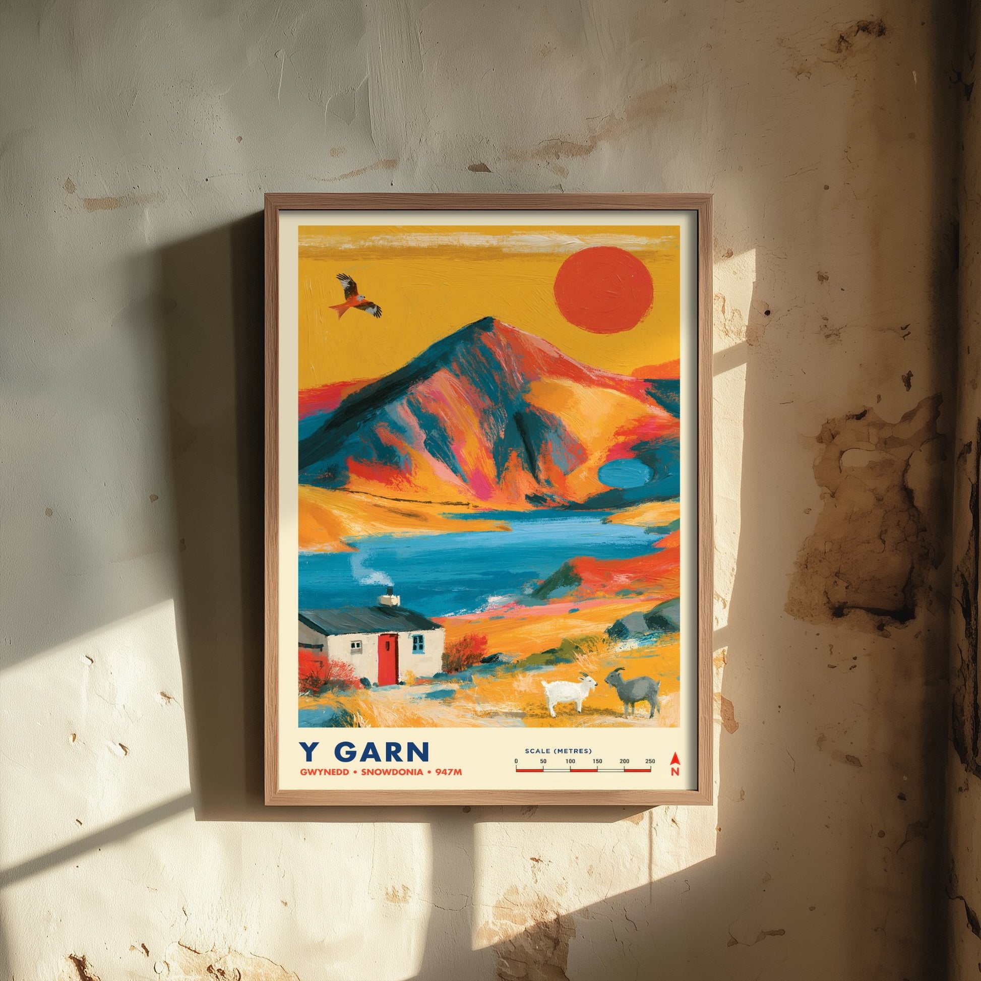 Y Garn Snowdonia Travel Poster - Ogwen Valley Art Print - Vibrant Mountain Illustration - Eryri Wales Hike 2/3