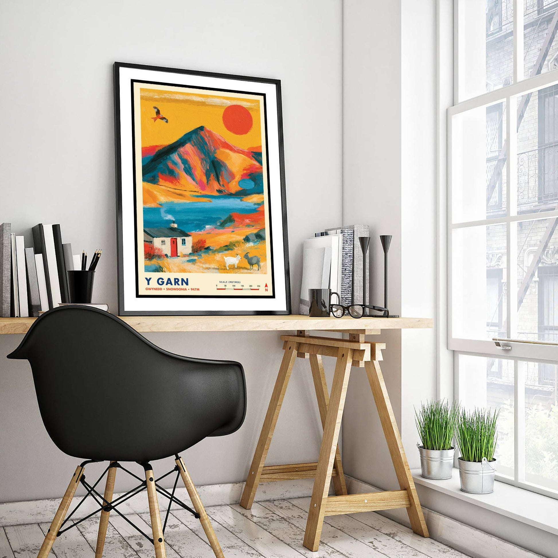 Y Garn Snowdonia Travel Poster - Ogwen Valley Art Print - Vibrant Mountain Illustration - Eryri Wales Hike 2/3