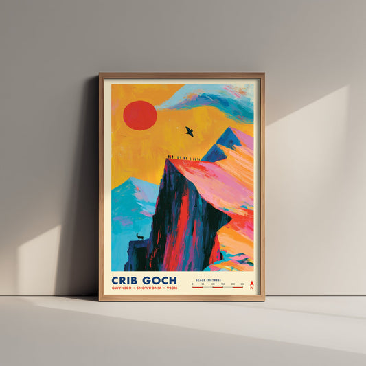 Crib Goch Snowdonia Travel Poster - Eryri Wales Art Print - Vibrant Mountain Illustration - Knife Edge Ridge Hike 3/3