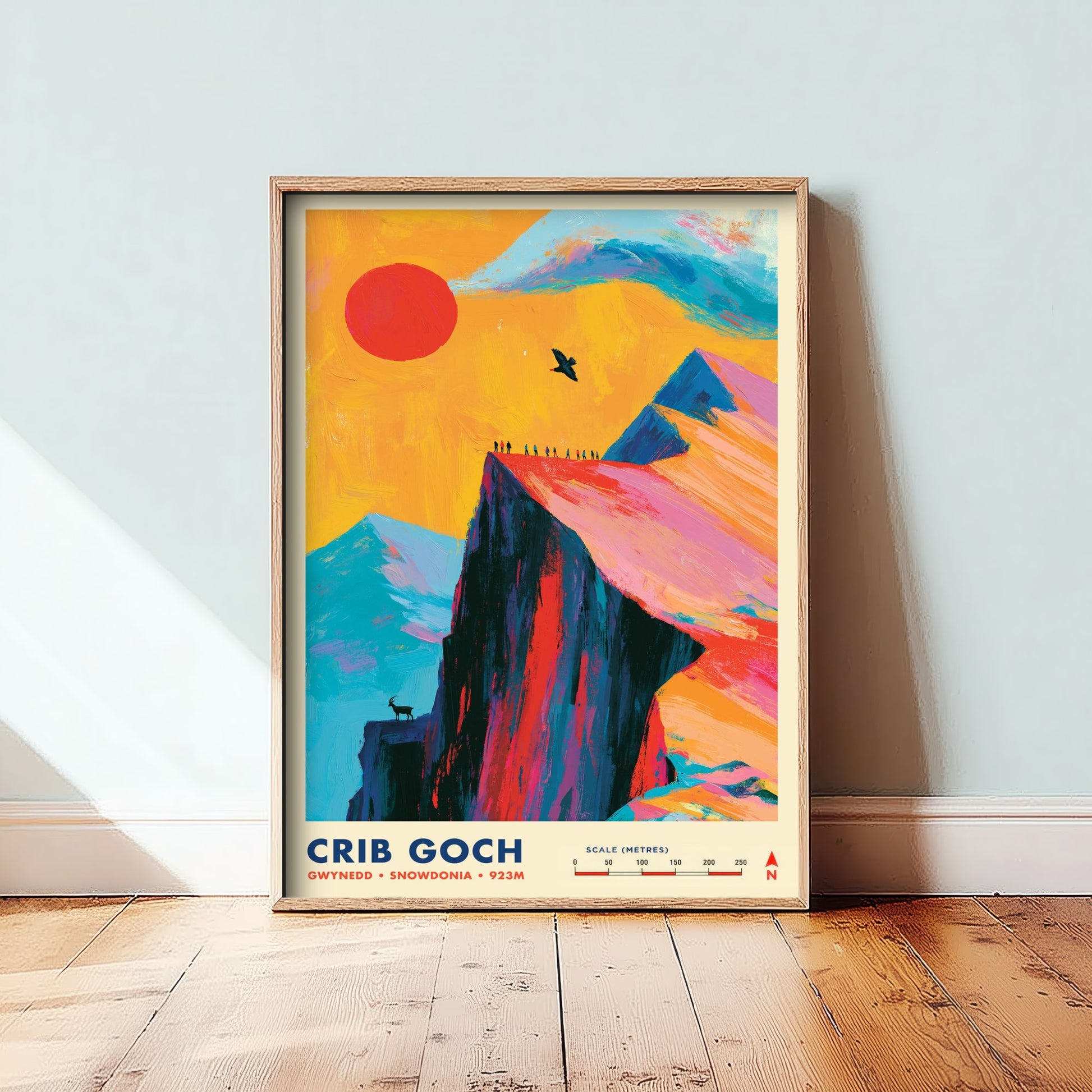 Crib Goch Snowdonia Travel Poster - Eryri Wales Art Print - Vibrant Mountain Illustration - Knife Edge Ridge Hike 3/3