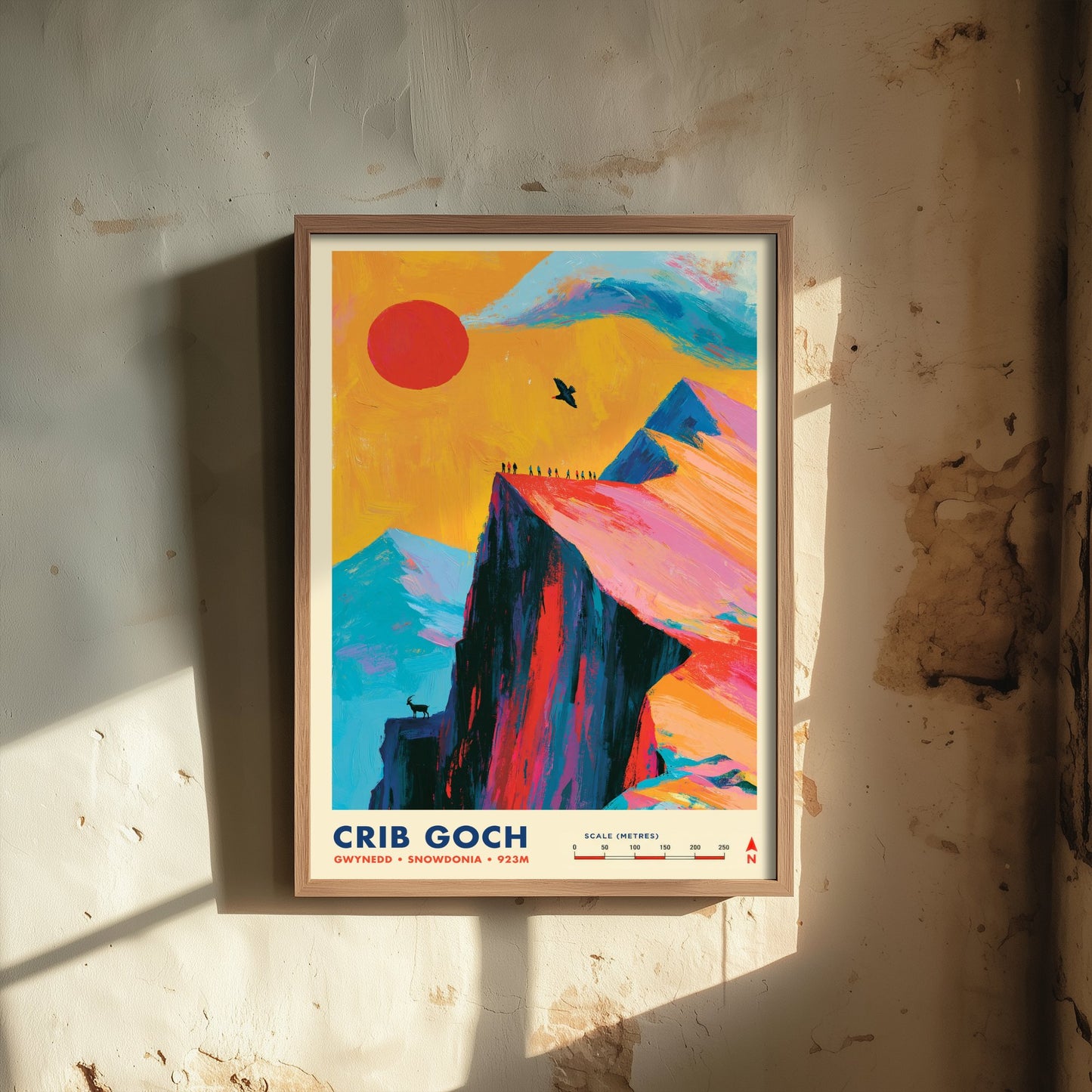 Crib Goch Snowdonia Travel Poster - Eryri Wales Art Print - Vibrant Mountain Illustration - Knife Edge Ridge Hike 3/3