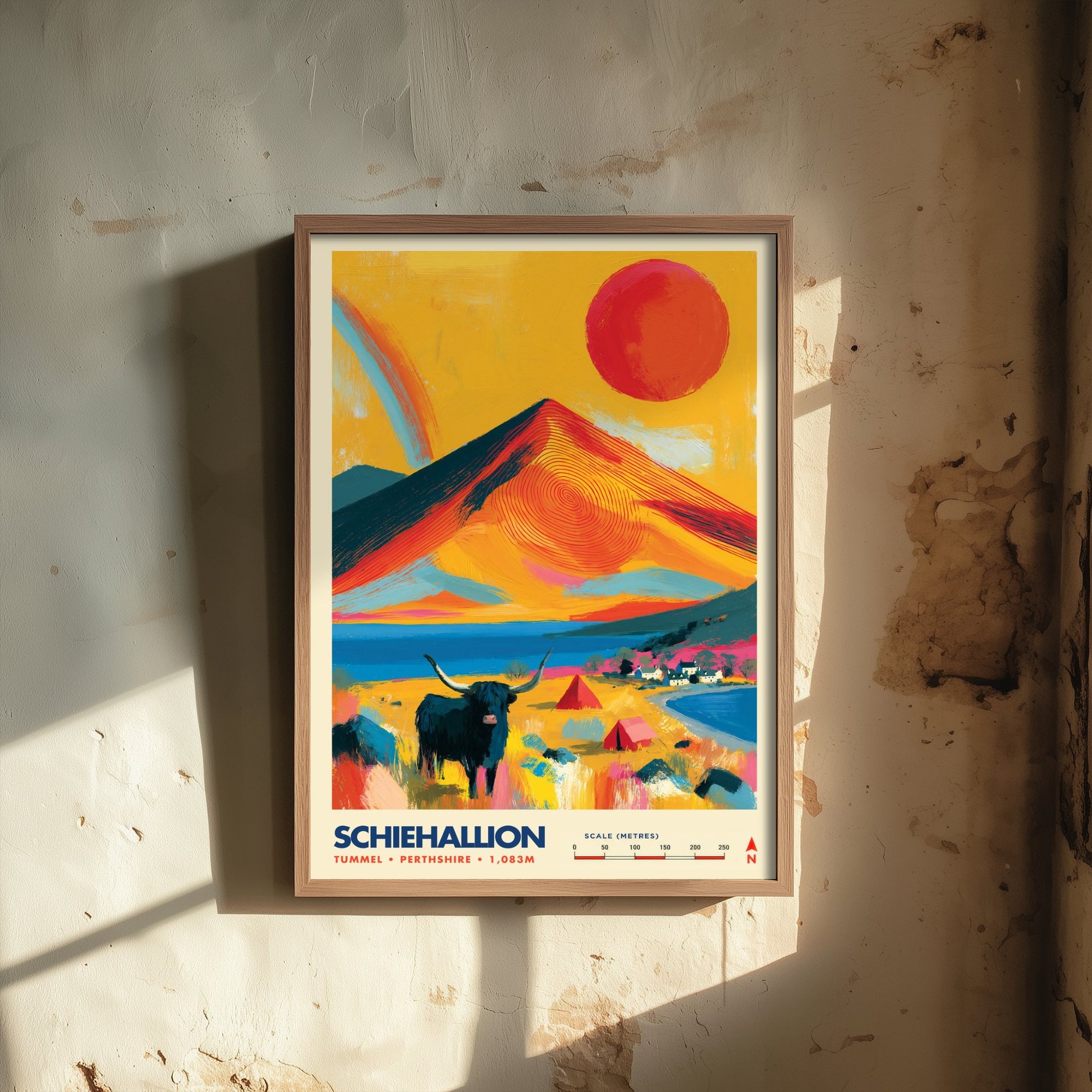 Schiehallion Perthshire Travel Poster - Scottish Highlands Art Print - Vibrant Mountain Illustration - Munro Loch 1/3