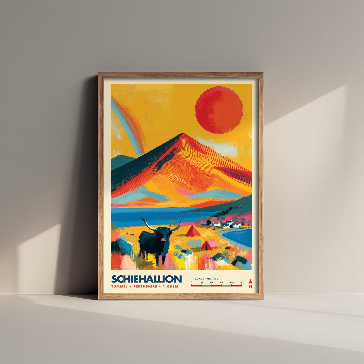 Schiehallion Perthshire Travel Poster - Scottish Highlands Art Print - Vibrant Mountain Illustration - Munro Loch 1/3