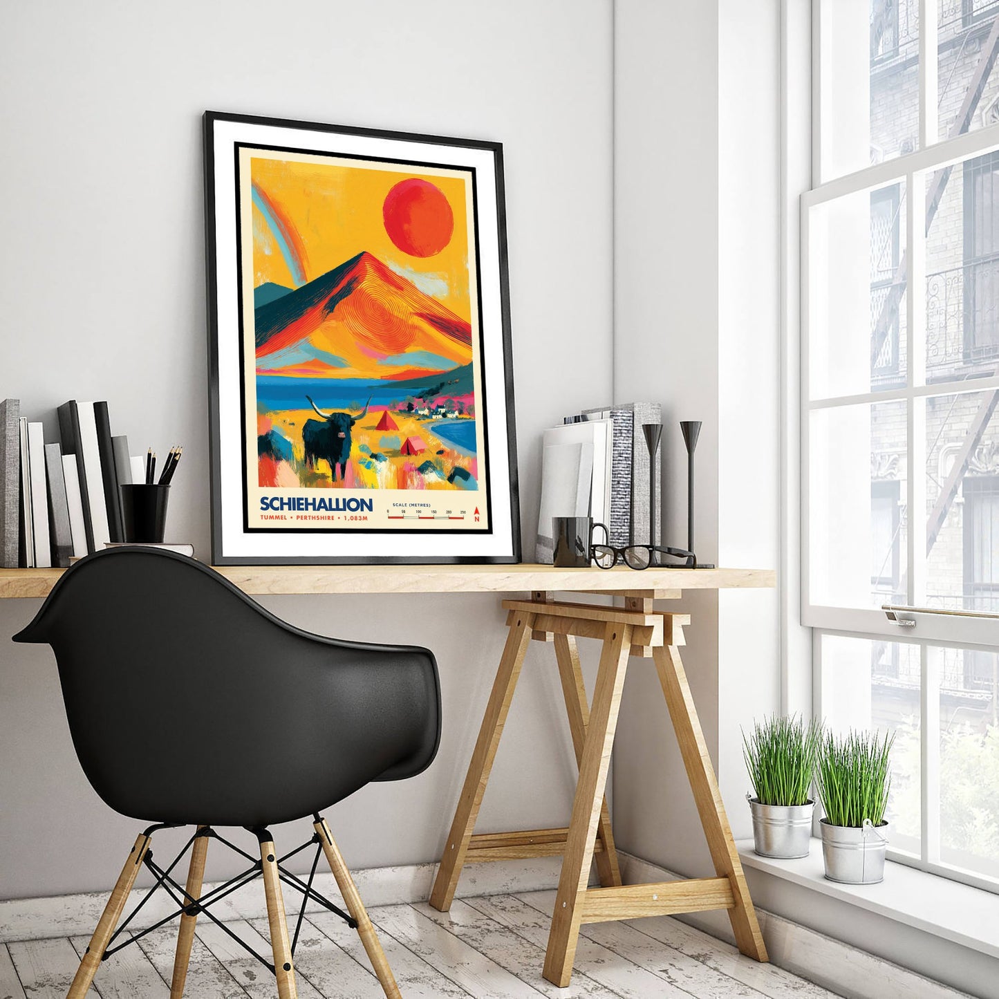 Schiehallion Perthshire Travel Poster - Scottish Highlands Art Print - Vibrant Mountain Illustration - Munro Loch 1/3