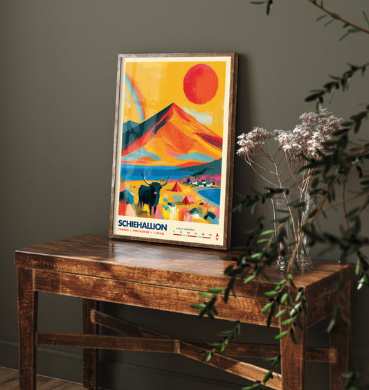Schiehallion Perthshire Travel Poster - Scottish Highlands Art Print - Vibrant Mountain Illustration - Munro Loch 1/3
