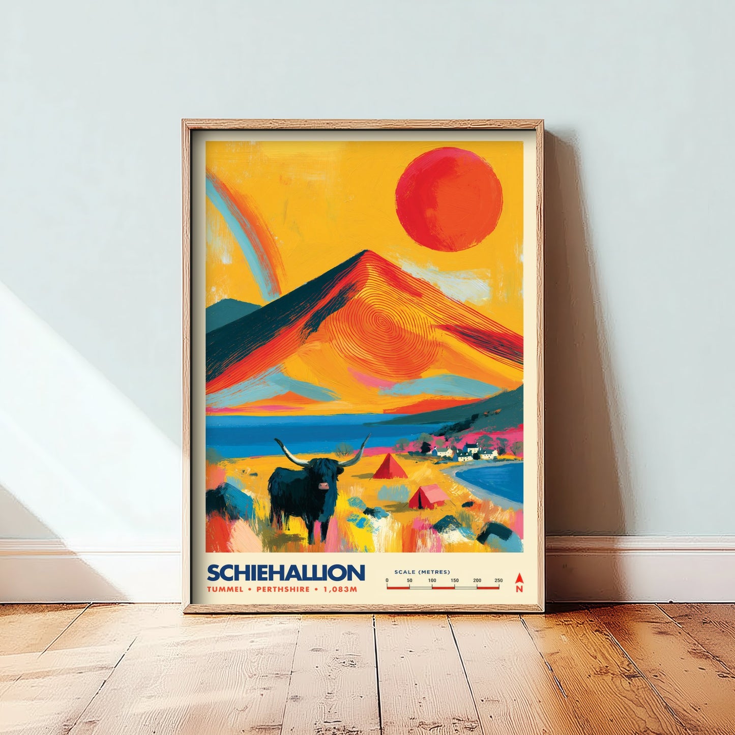 Schiehallion Perthshire Travel Poster - Scottish Highlands Art Print - Vibrant Mountain Illustration - Munro Loch 1/3