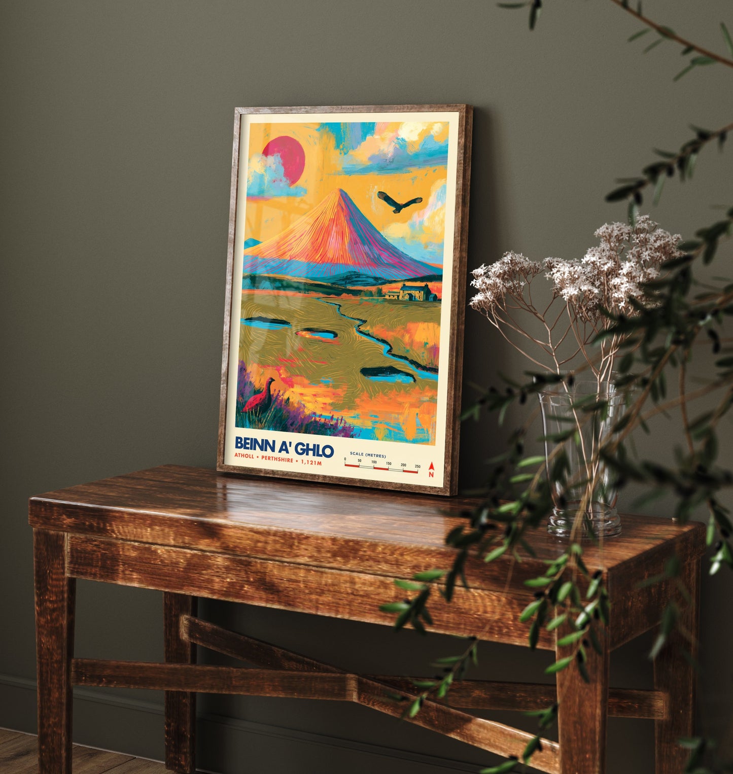 Beinn a' Ghlo Perthshire Travel Poster - Scottish Highlands Art Print - Vibrant Mountain Illustration - Munro 2/3