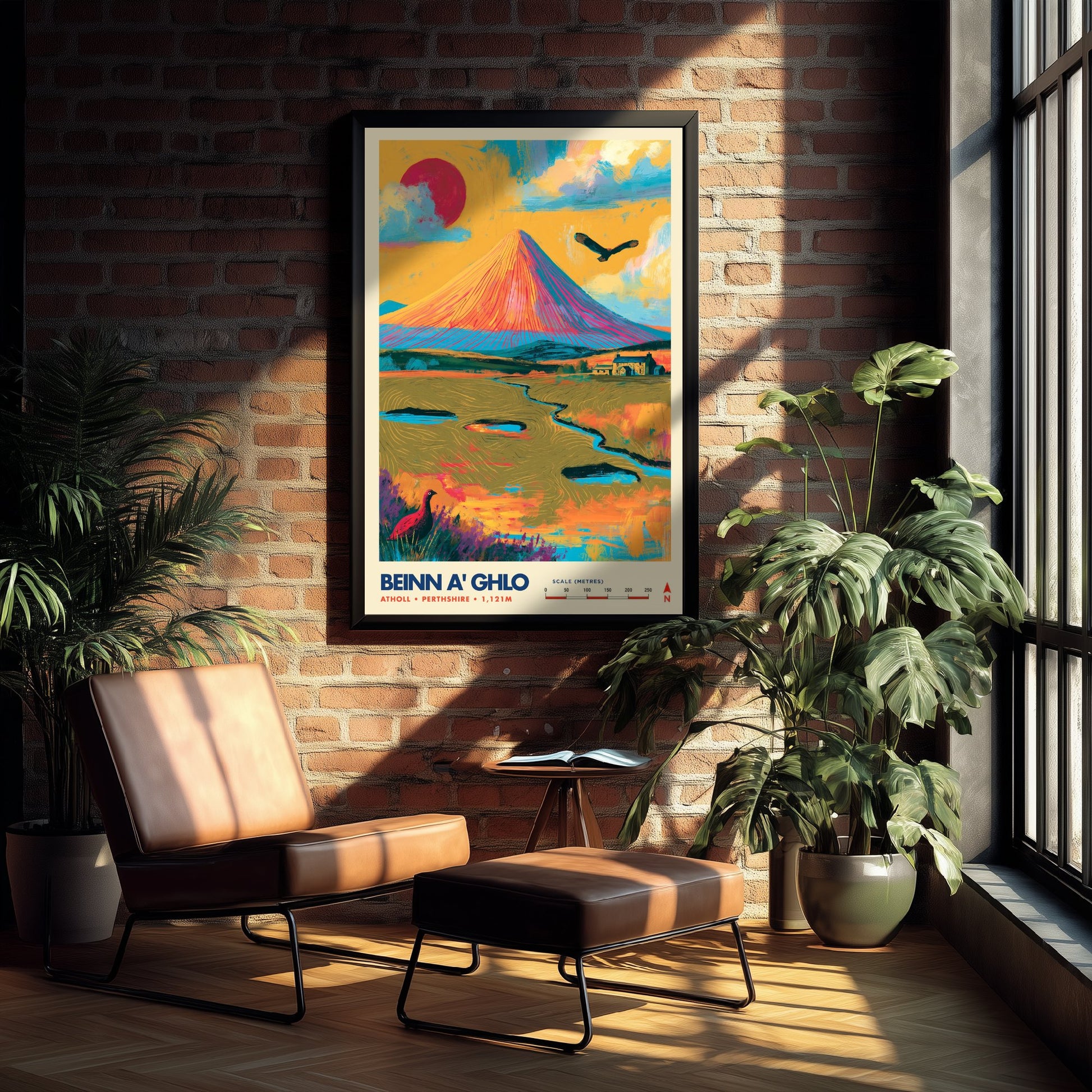 Beinn a' Ghlo Perthshire Travel Poster - Scottish Highlands Art Print - Vibrant Mountain Illustration - Munro 2/3