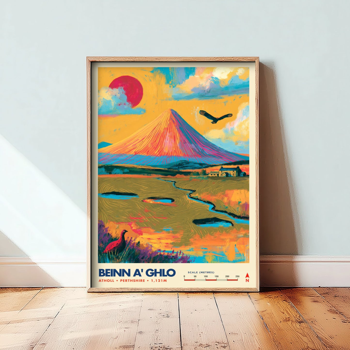 Beinn a' Ghlo Perthshire Travel Poster - Scottish Highlands Art Print - Vibrant Mountain Illustration - Munro 2/3