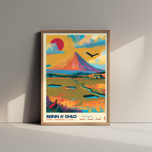 Beinn a' Ghlo Perthshire Travel Poster - Scottish Highlands Art Print - Vibrant Mountain Illustration - Munro 2/3