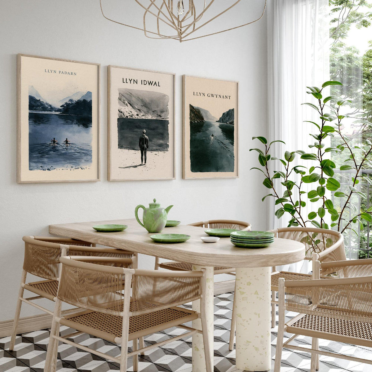The Three Lakes of Eryri Set of Three Art Prints - Llyn Padarn, Llyn Idwal, Llyn Gwynant Wild Swimming - Snowdonia Watercolour Posters