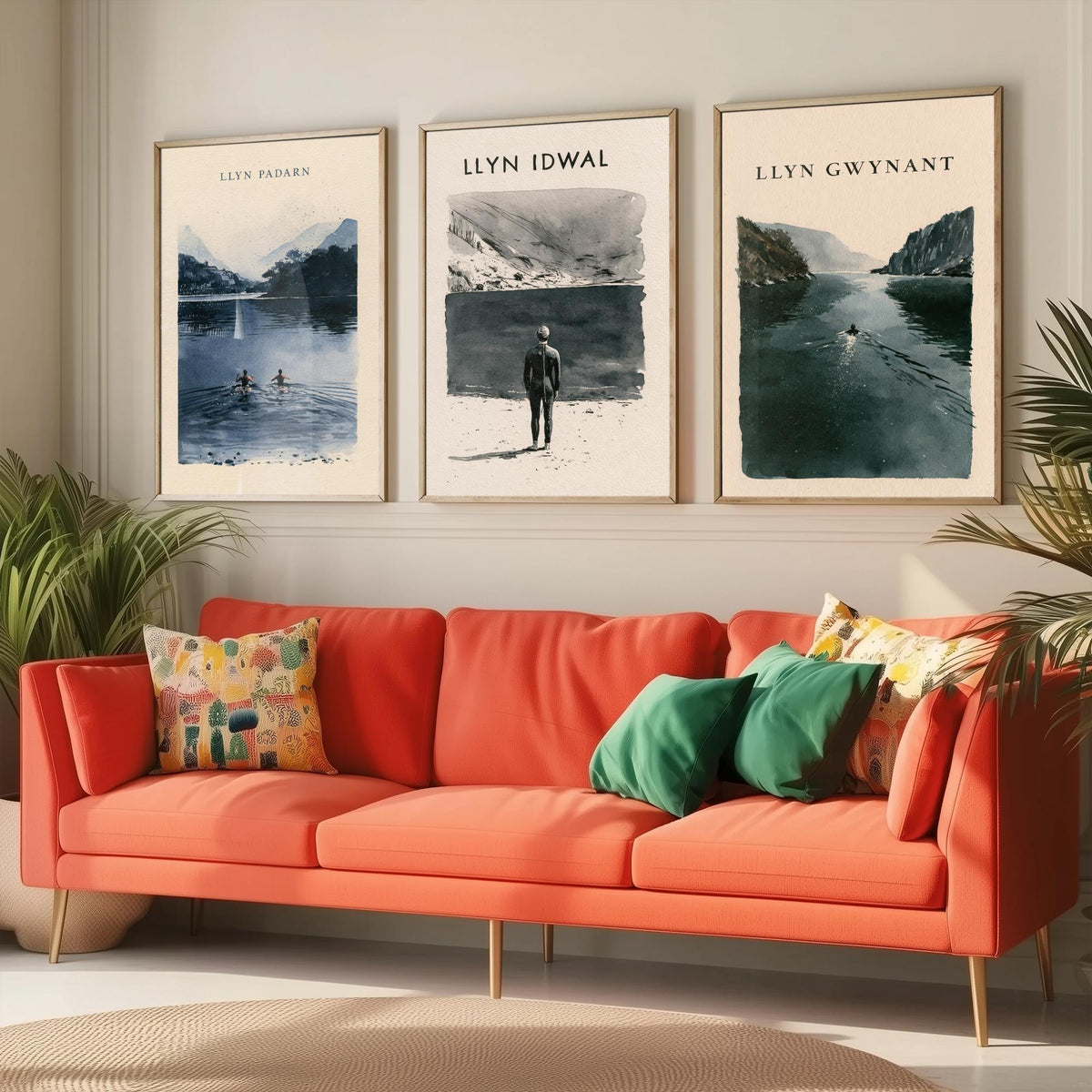 The Three Lakes of Eryri Set of Three Art Prints - Llyn Padarn, Llyn Idwal, Llyn Gwynant Wild Swimming - Snowdonia Watercolour Posters