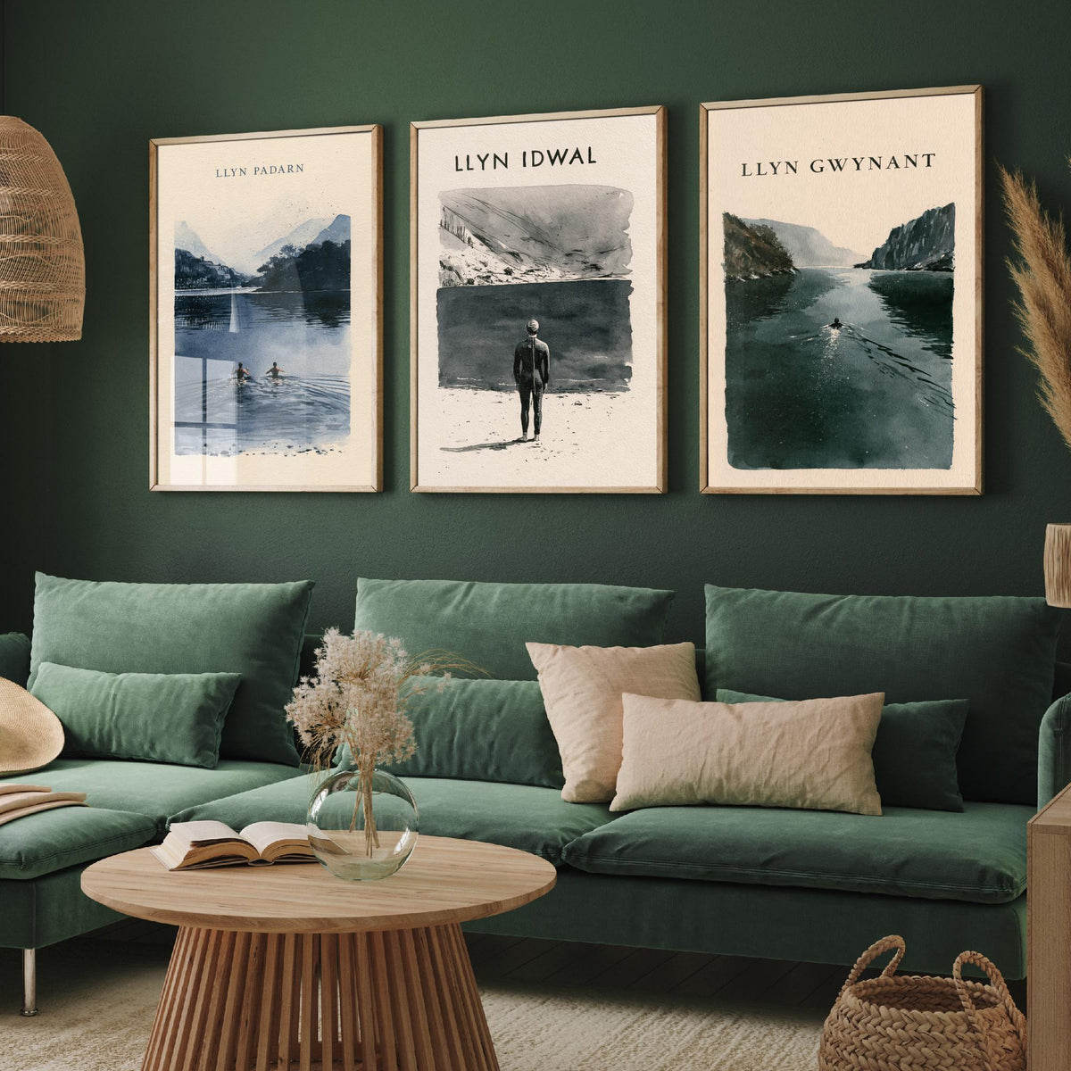 The Three Lakes of Eryri Set of Three Art Prints - Llyn Padarn, Llyn Idwal, Llyn Gwynant Wild Swimming - Snowdonia Watercolour Posters