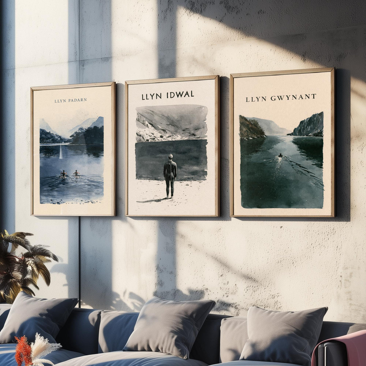 The Three Lakes of Eryri Set of Three Art Prints - Llyn Padarn, Llyn Idwal, Llyn Gwynant Wild Swimming - Snowdonia Watercolour Posters